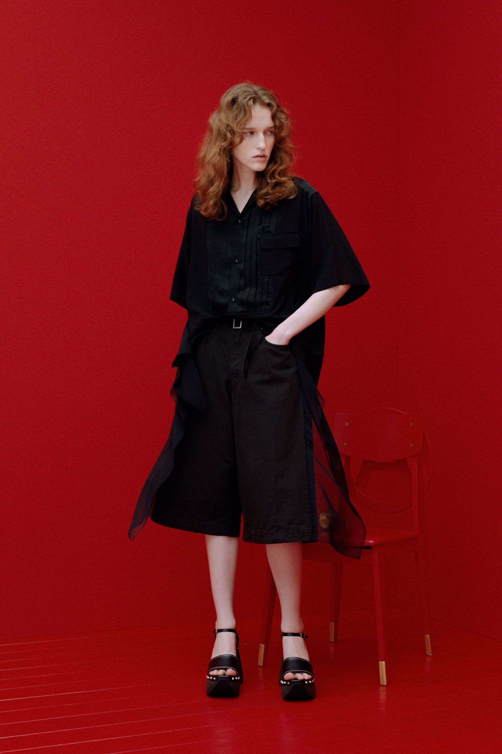 black relaxed shirt and wide-leg pants