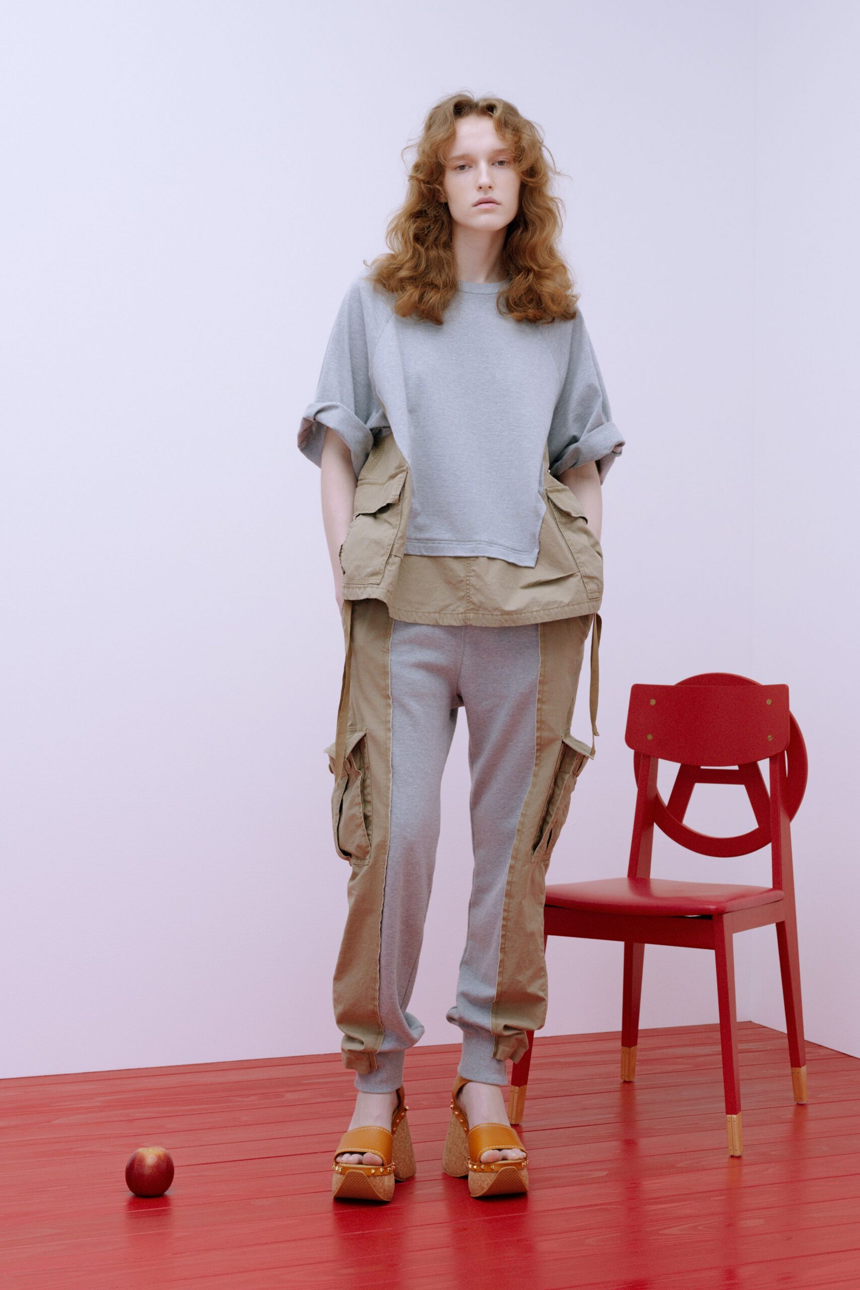 gray relaxed top beige cargo pants