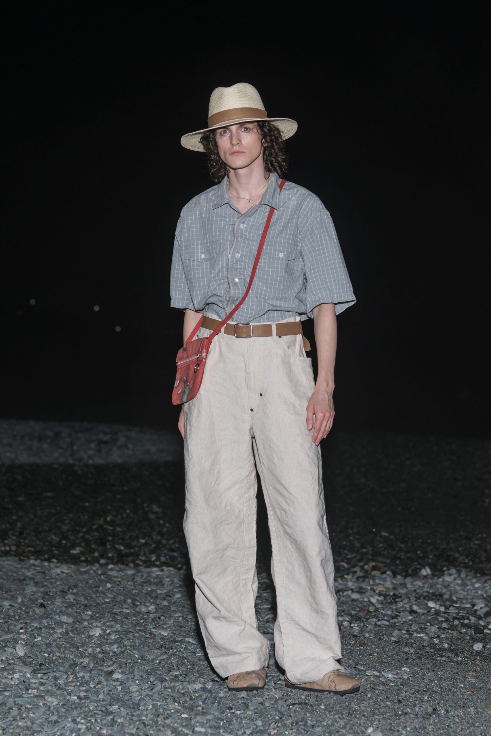 gray cotton short-sleeve collared relaxed checked shirt