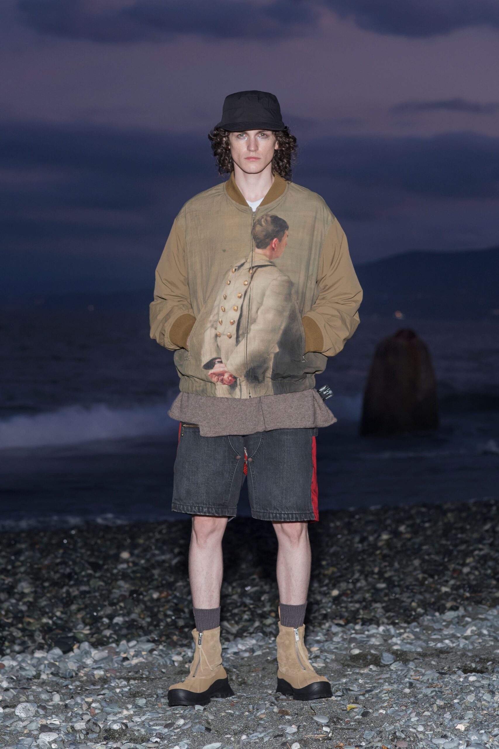 beige cotton long-sleeve collared relaxed layered jacket