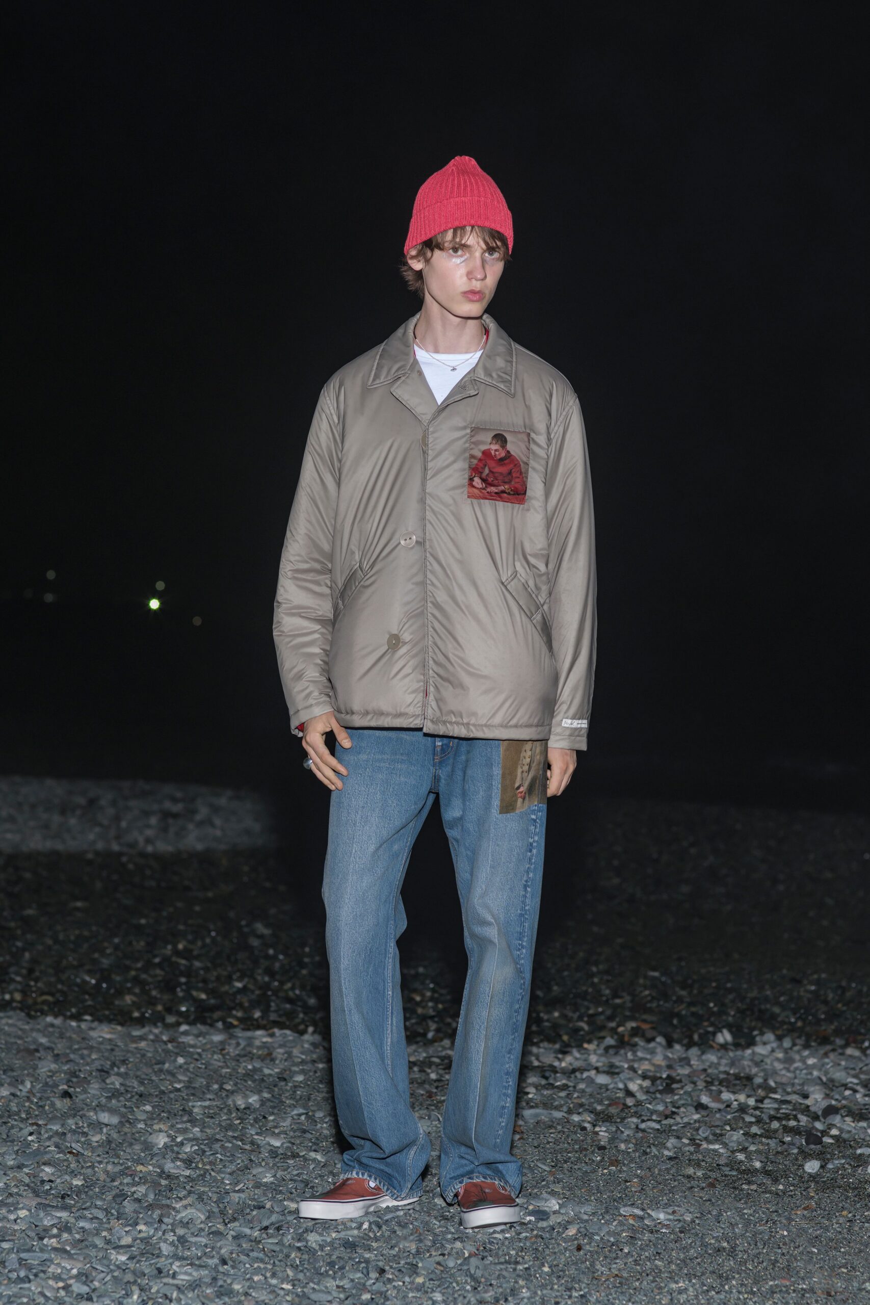 blue denim slim straight-leg pants