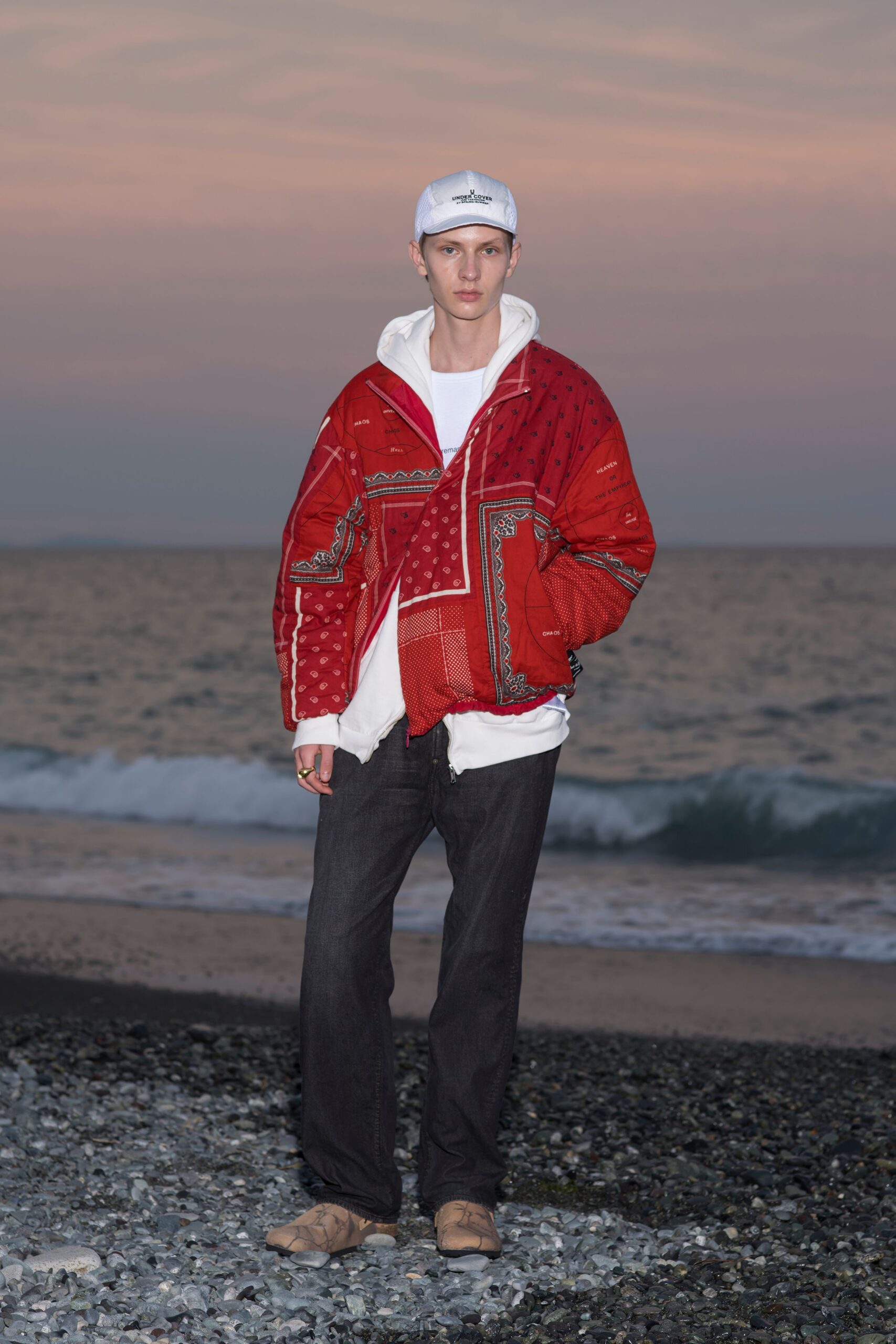 red cotton long-sleeve relaxed embroidered jacket