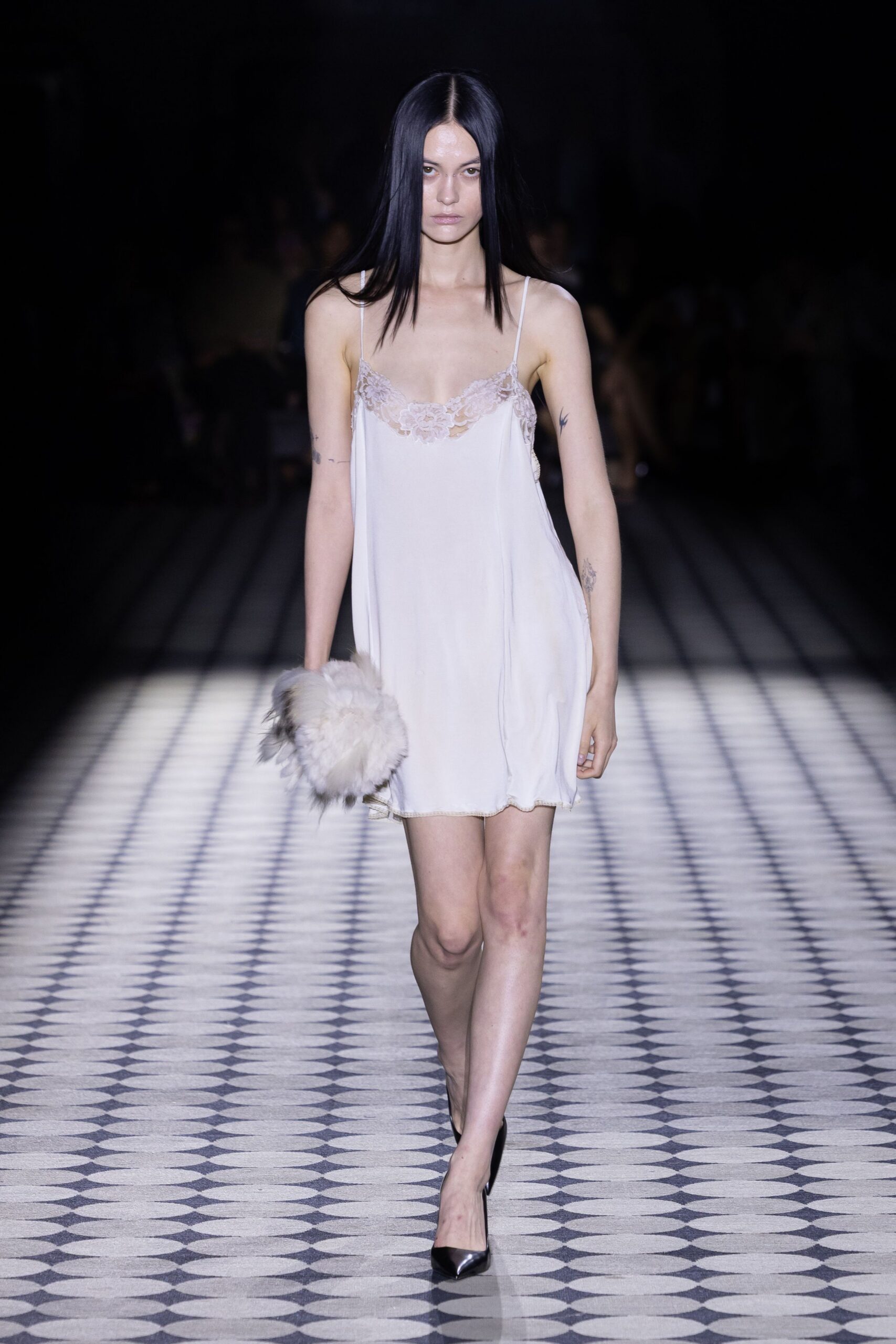 white silk sleeveless v-neck fitted layered sheer dress