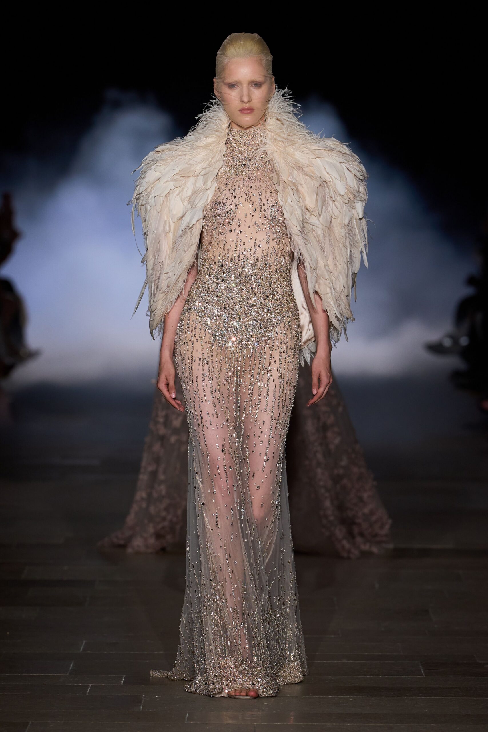 sheer embellished white gown