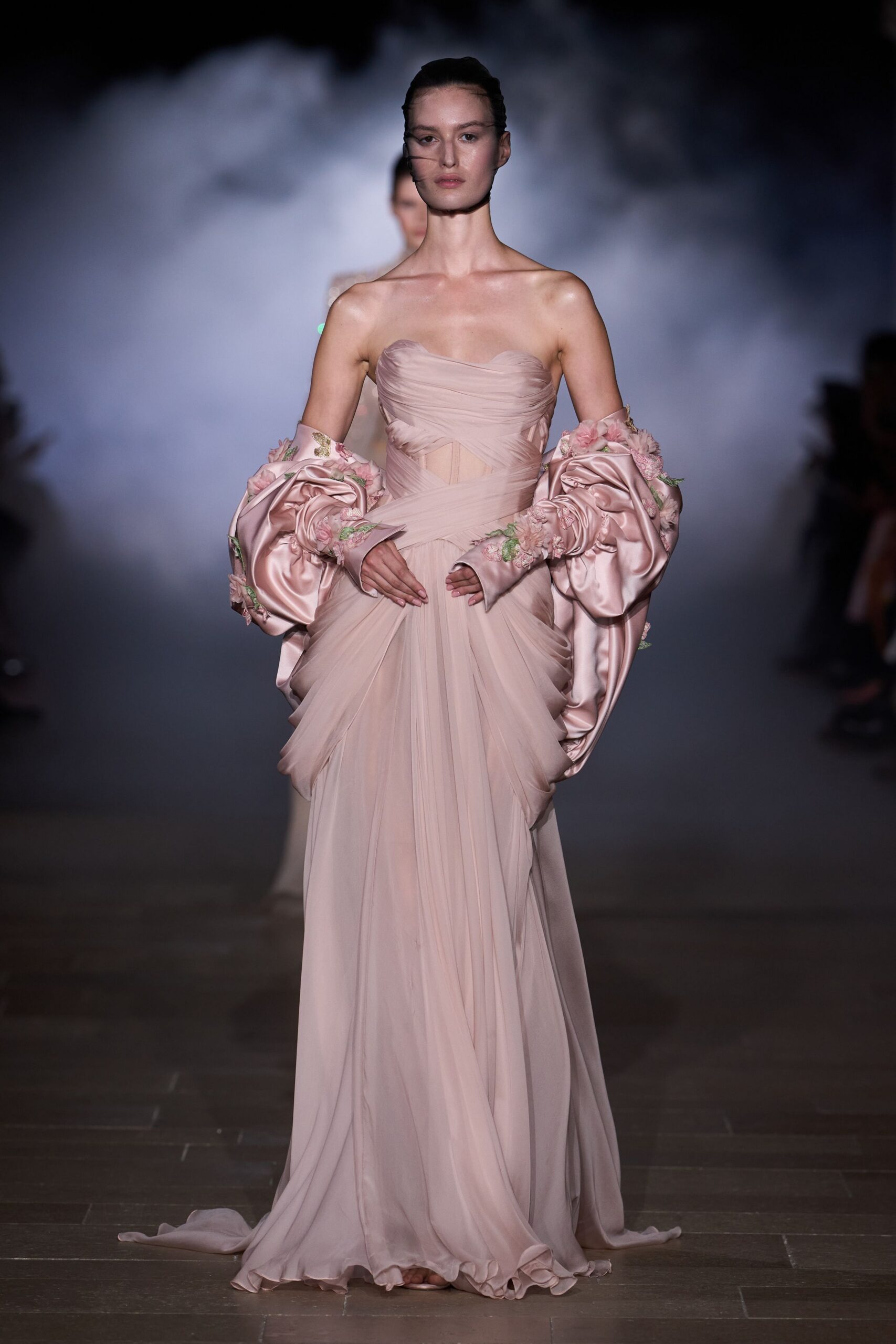 pink silk sleeveless fitted embellished gloves