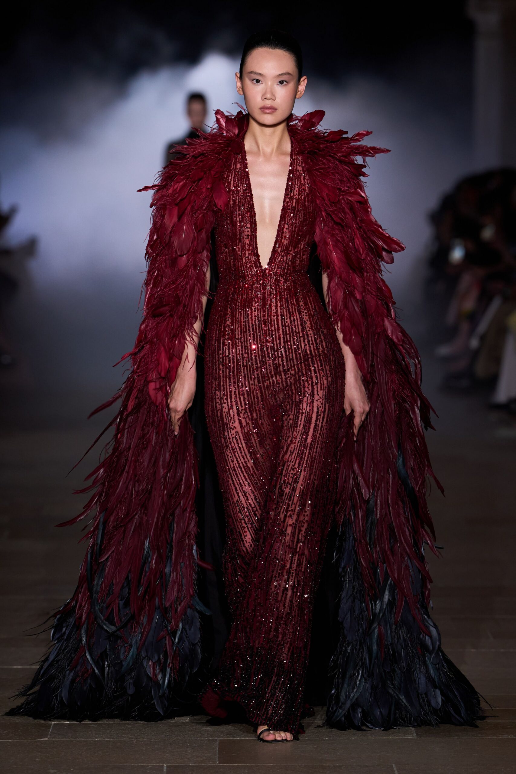 red feather oversized layered cape