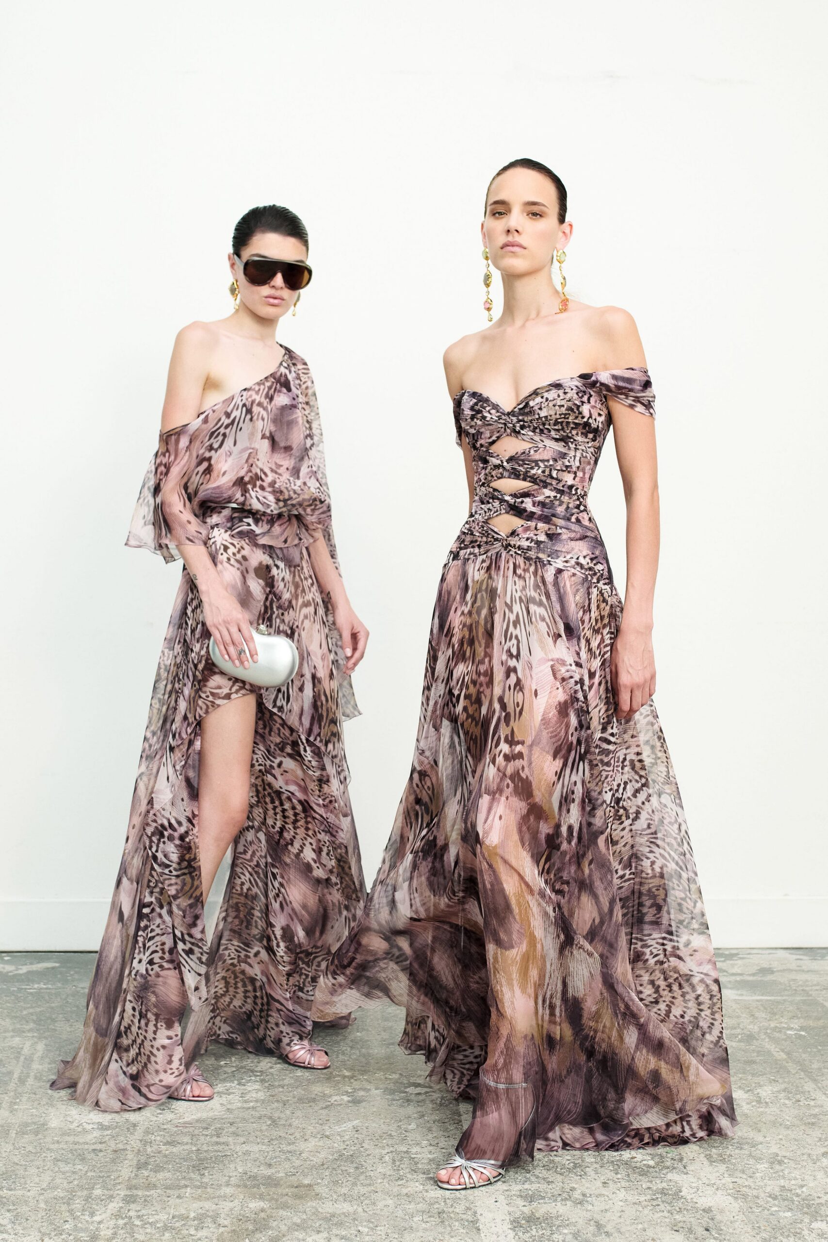 purple silk sleeveless relaxed tiered printed flowing dress