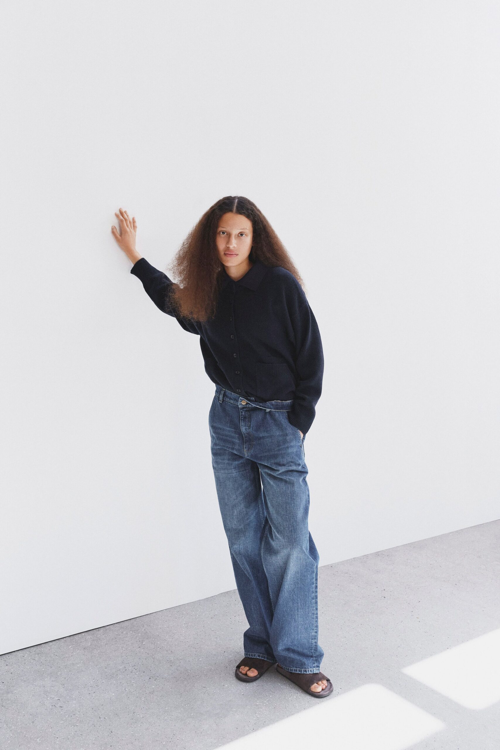 blue denim relaxed wide-leg pants