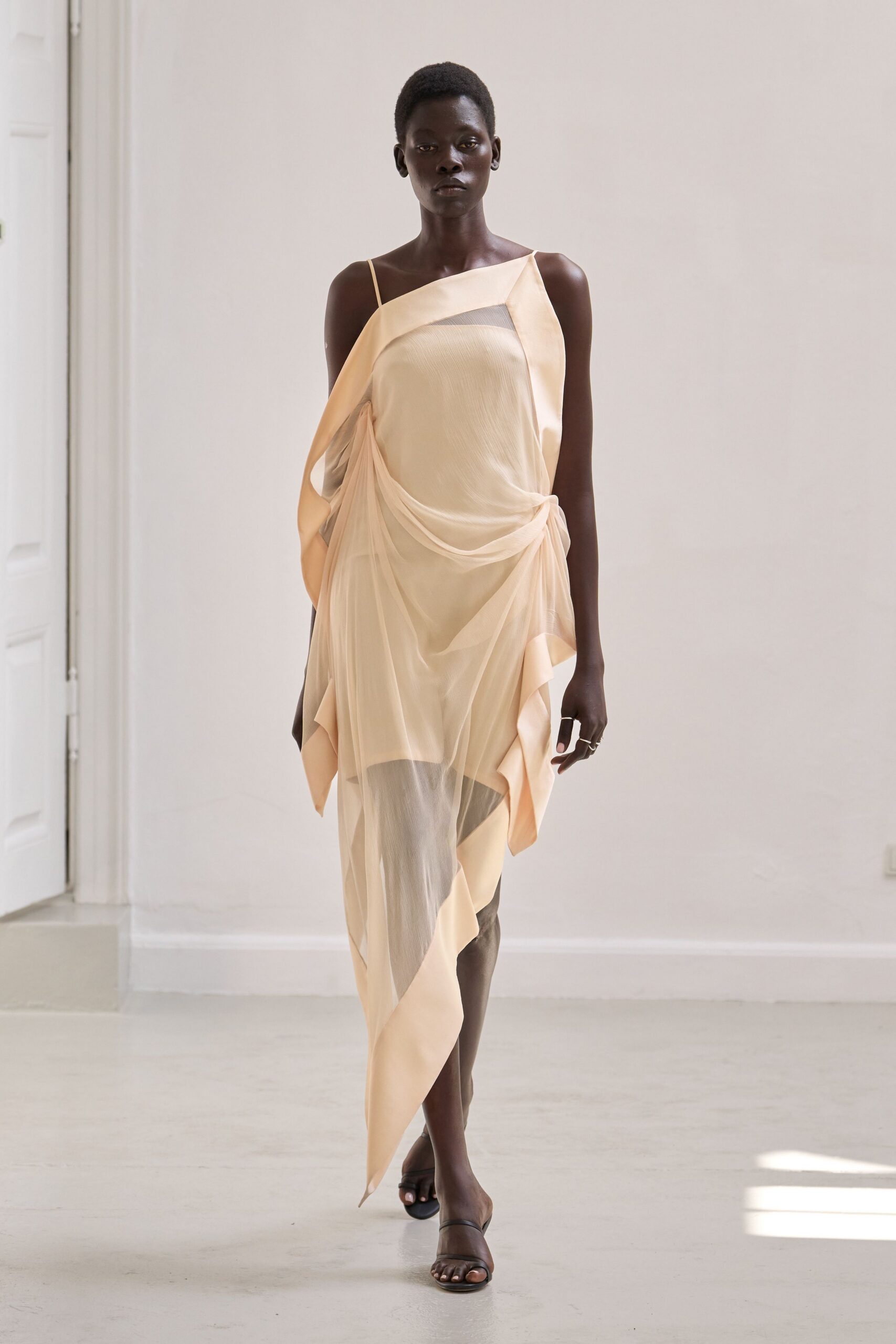 peach chiffon asymmetric dress