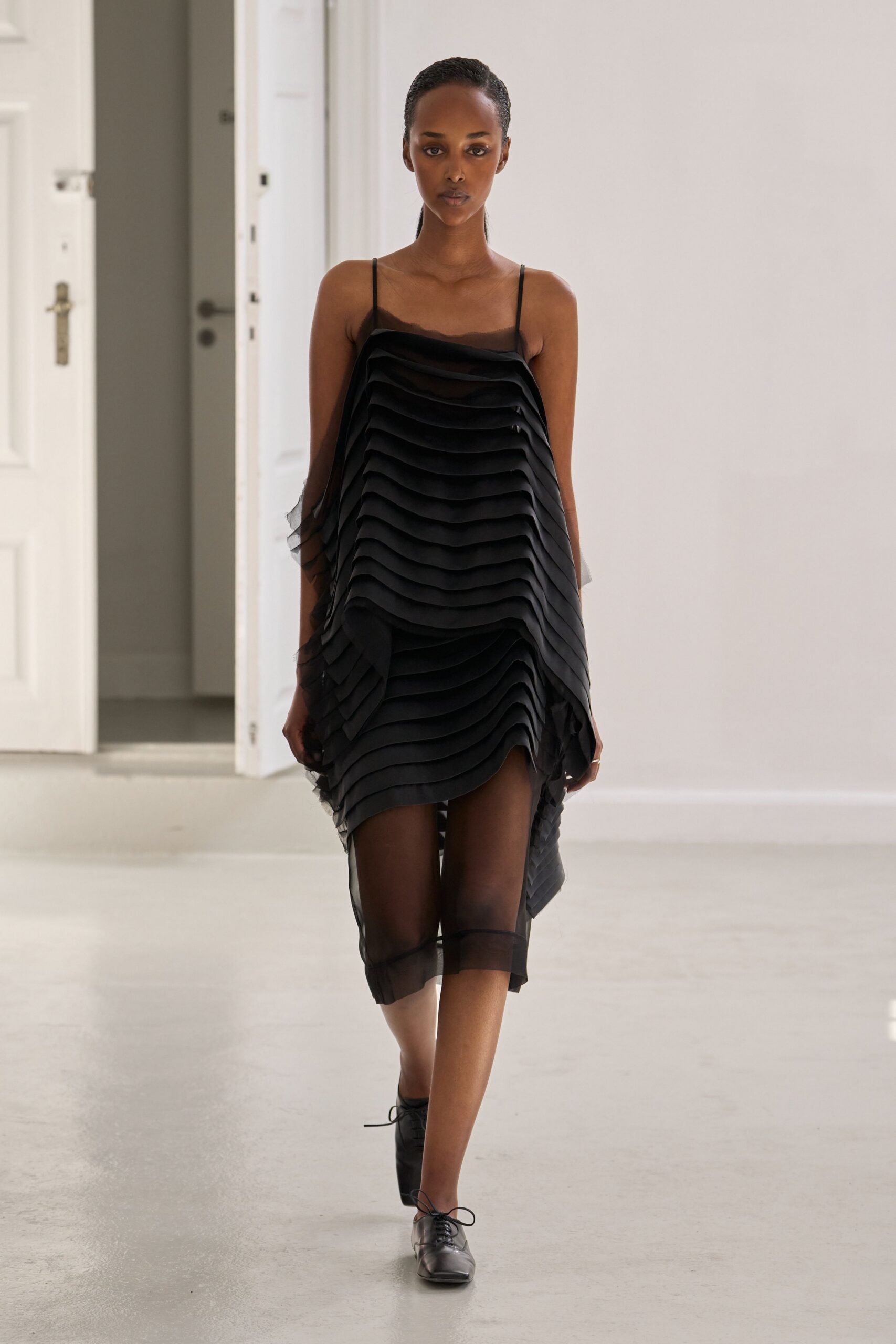 black layered midi dress with shoes