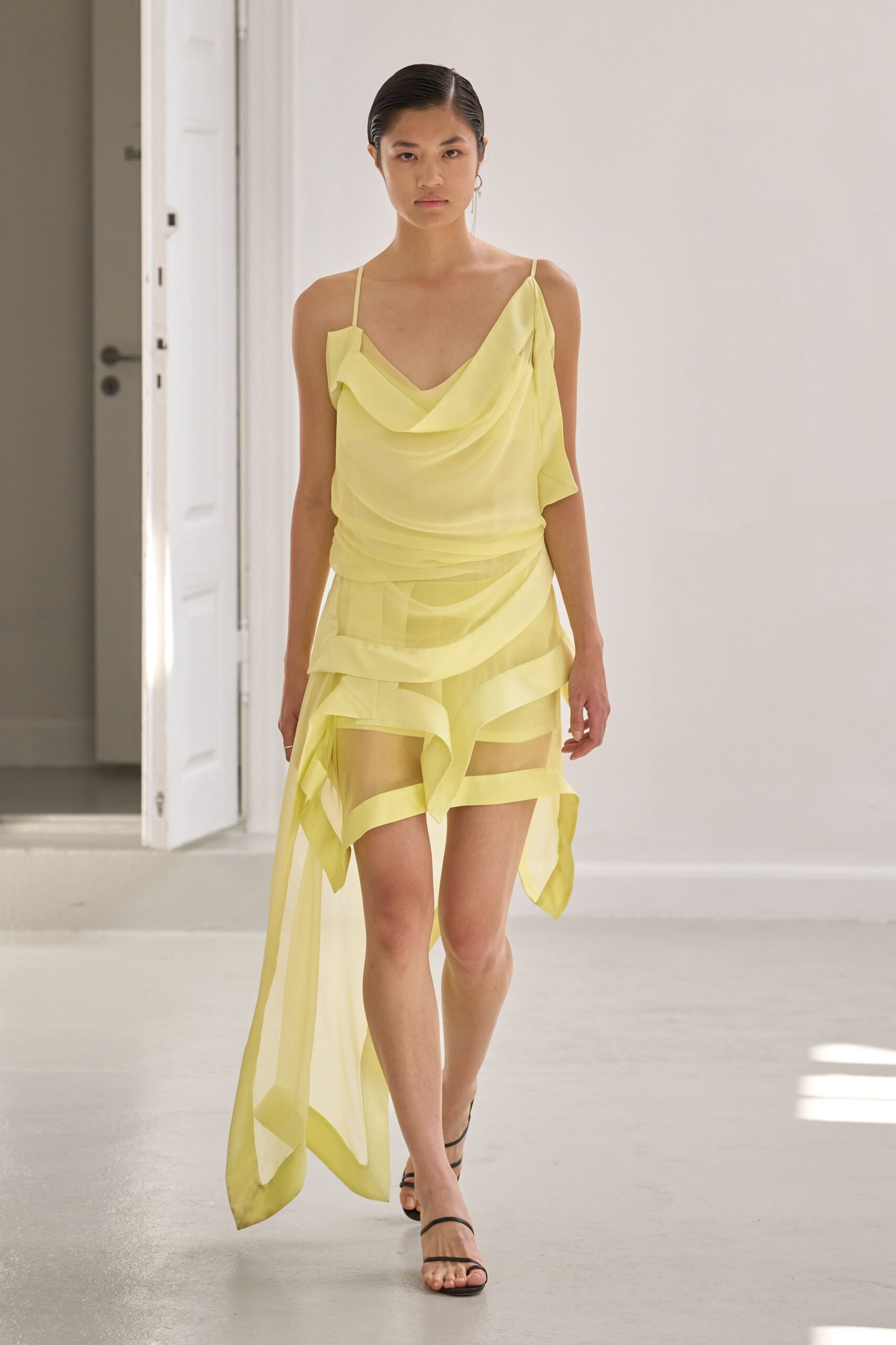 yellow chiffon layered dress