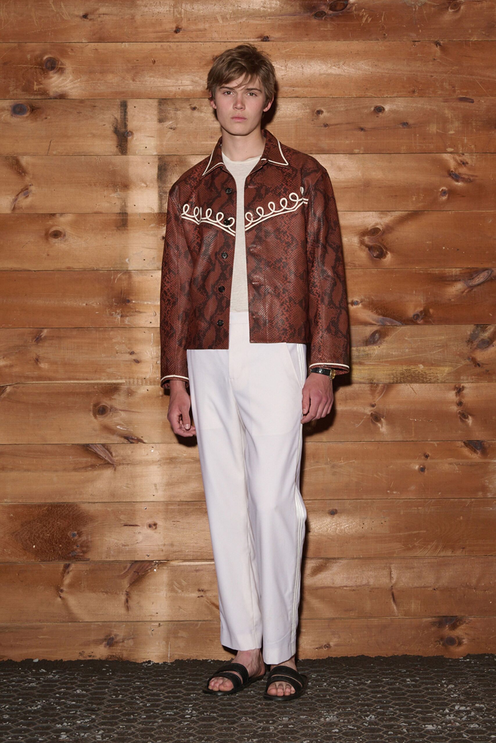 brown leather printed jacket