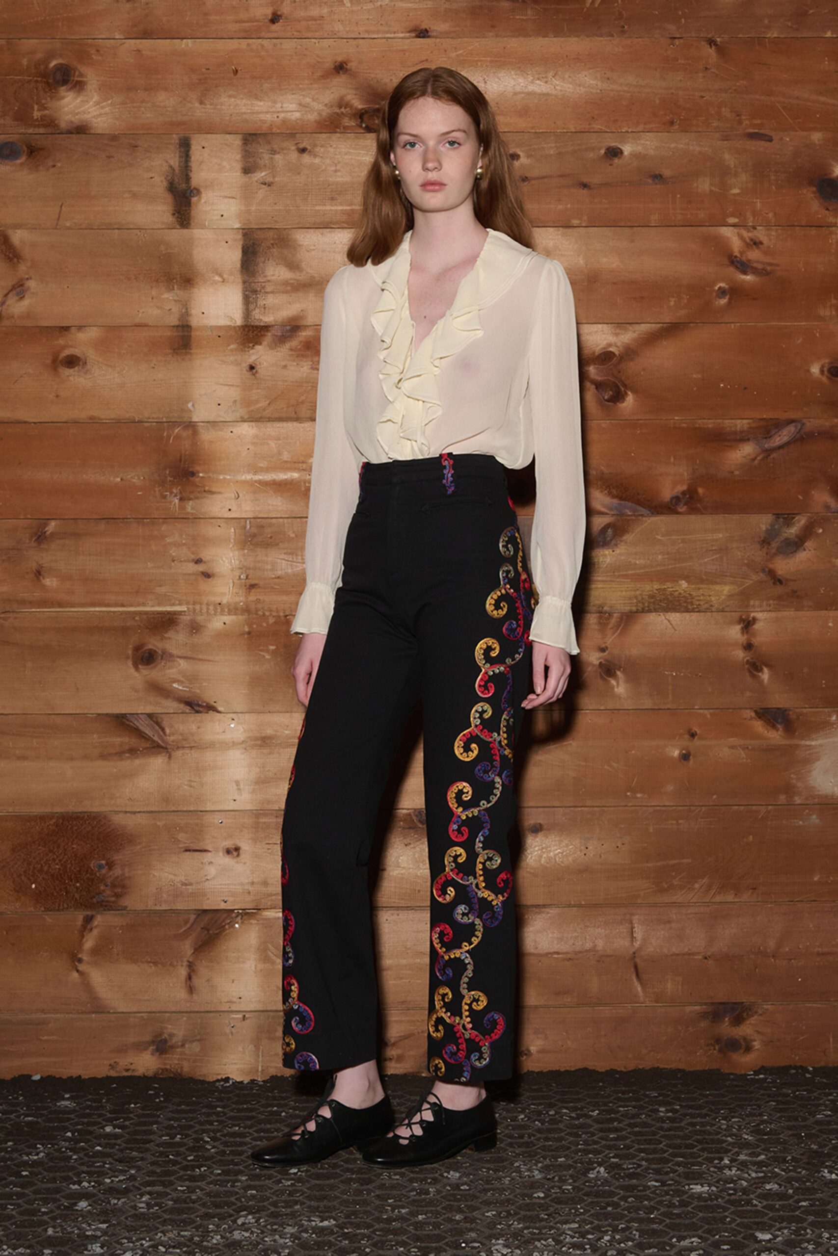 black cotton fitted embroidered pants