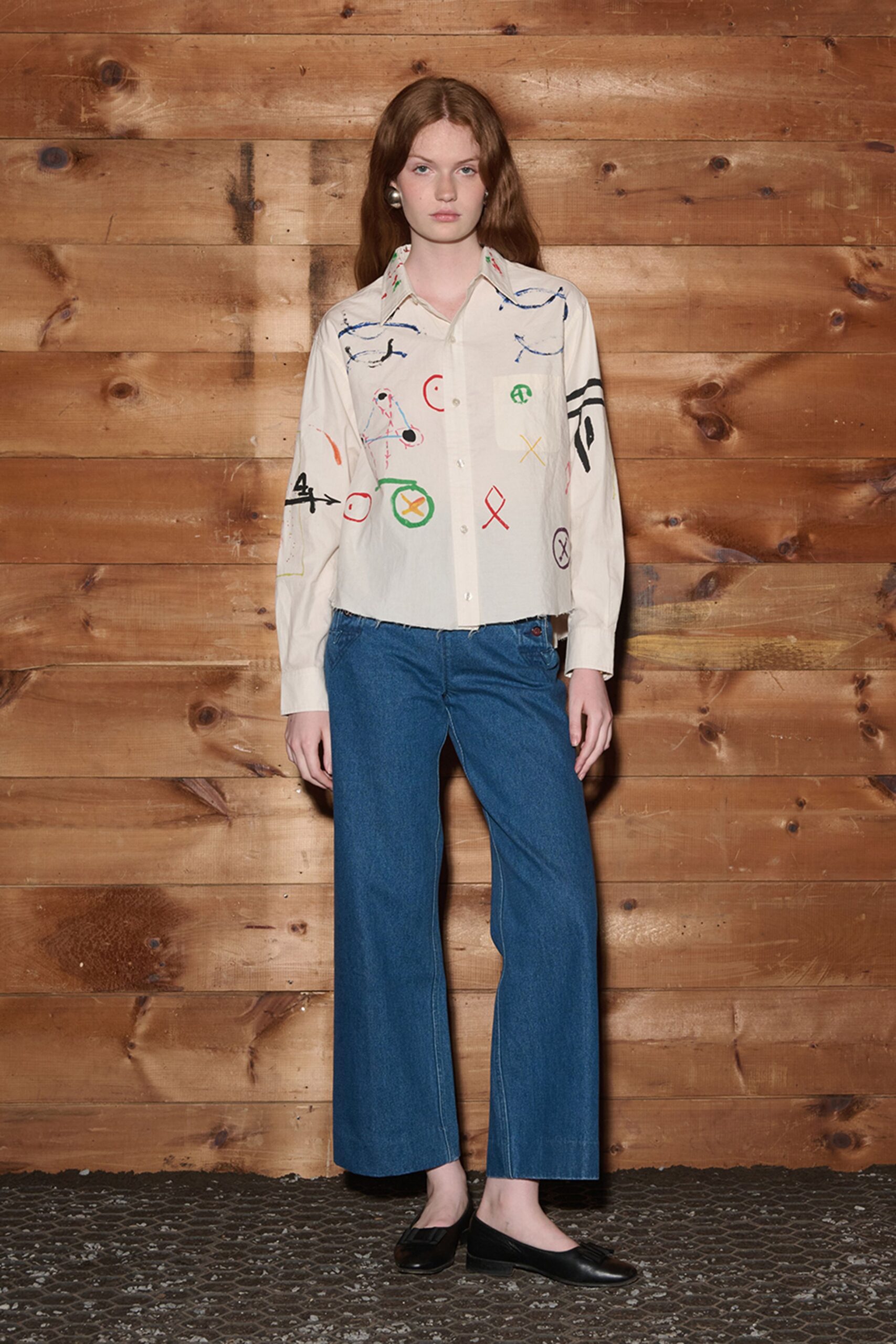white cotton long-sleeve collared relaxed embroidered shirt
