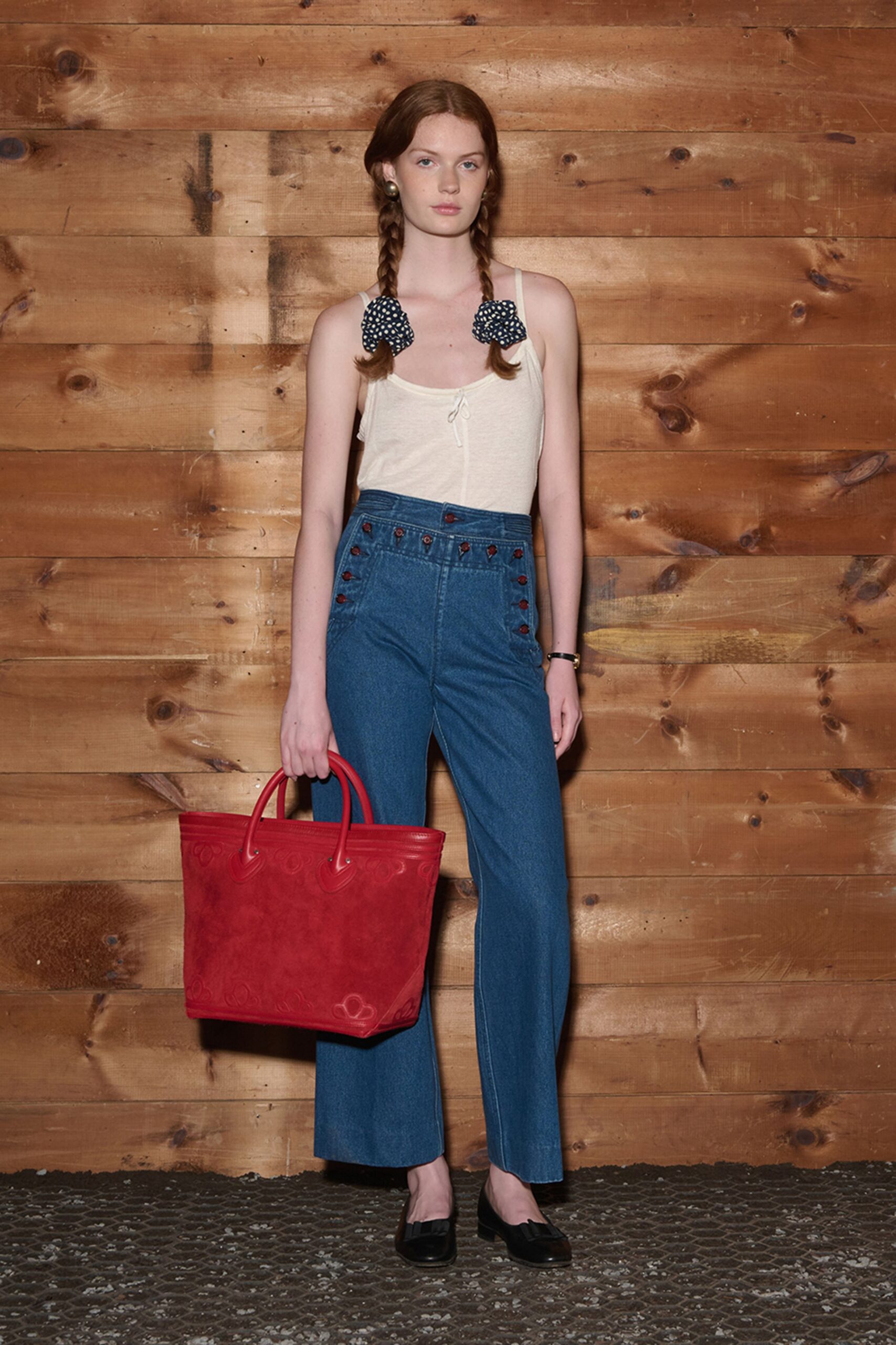 blue denim fitted high-waisted buttoned straight-leg pants