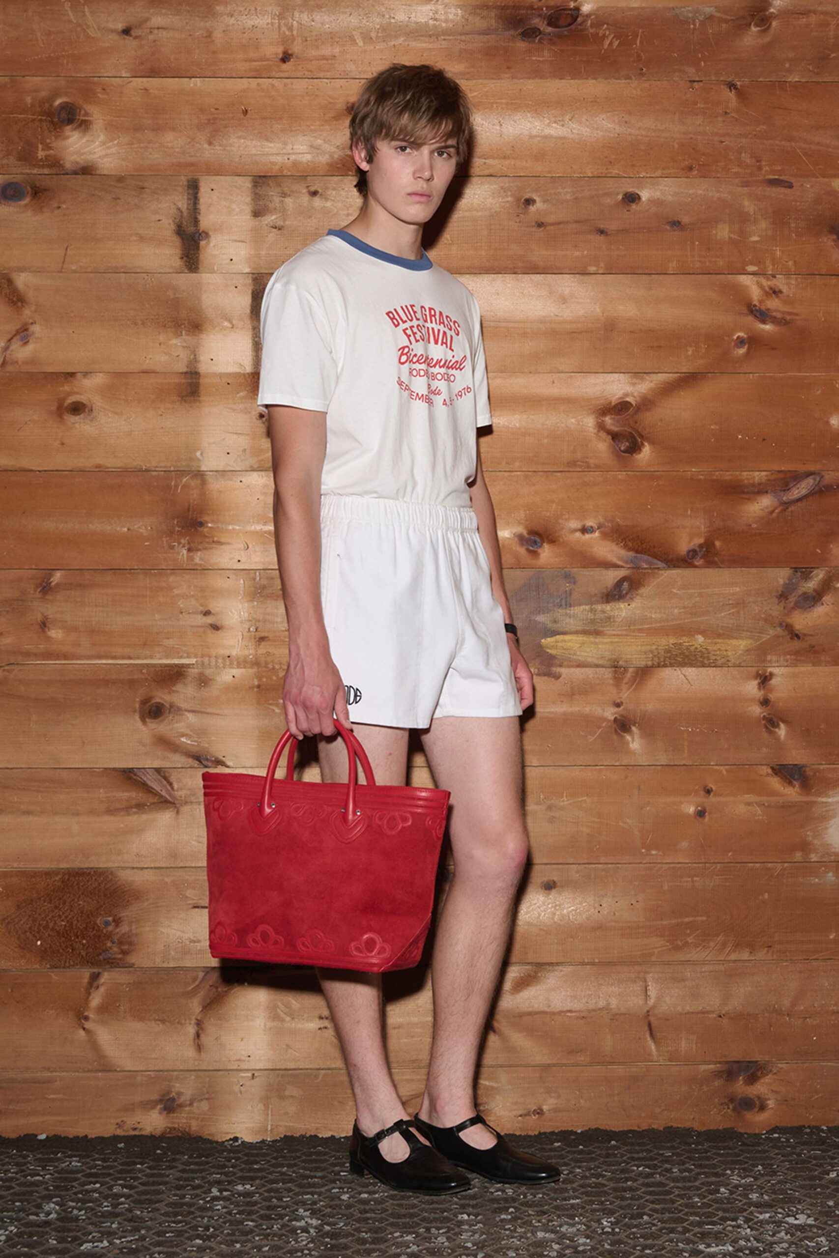 red suede textured bag