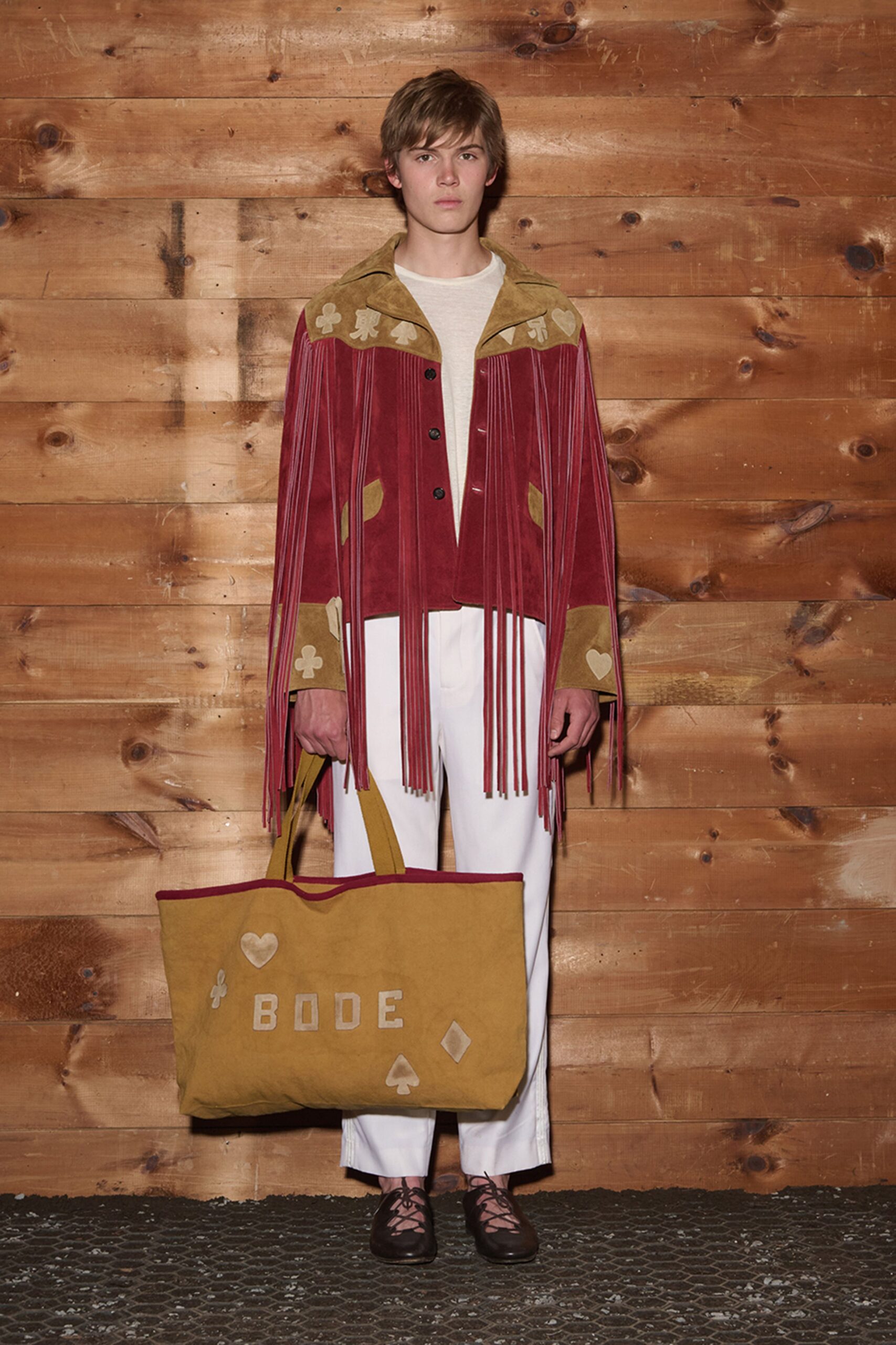 red suede long-sleeve collared fringed buttoned textured jacket