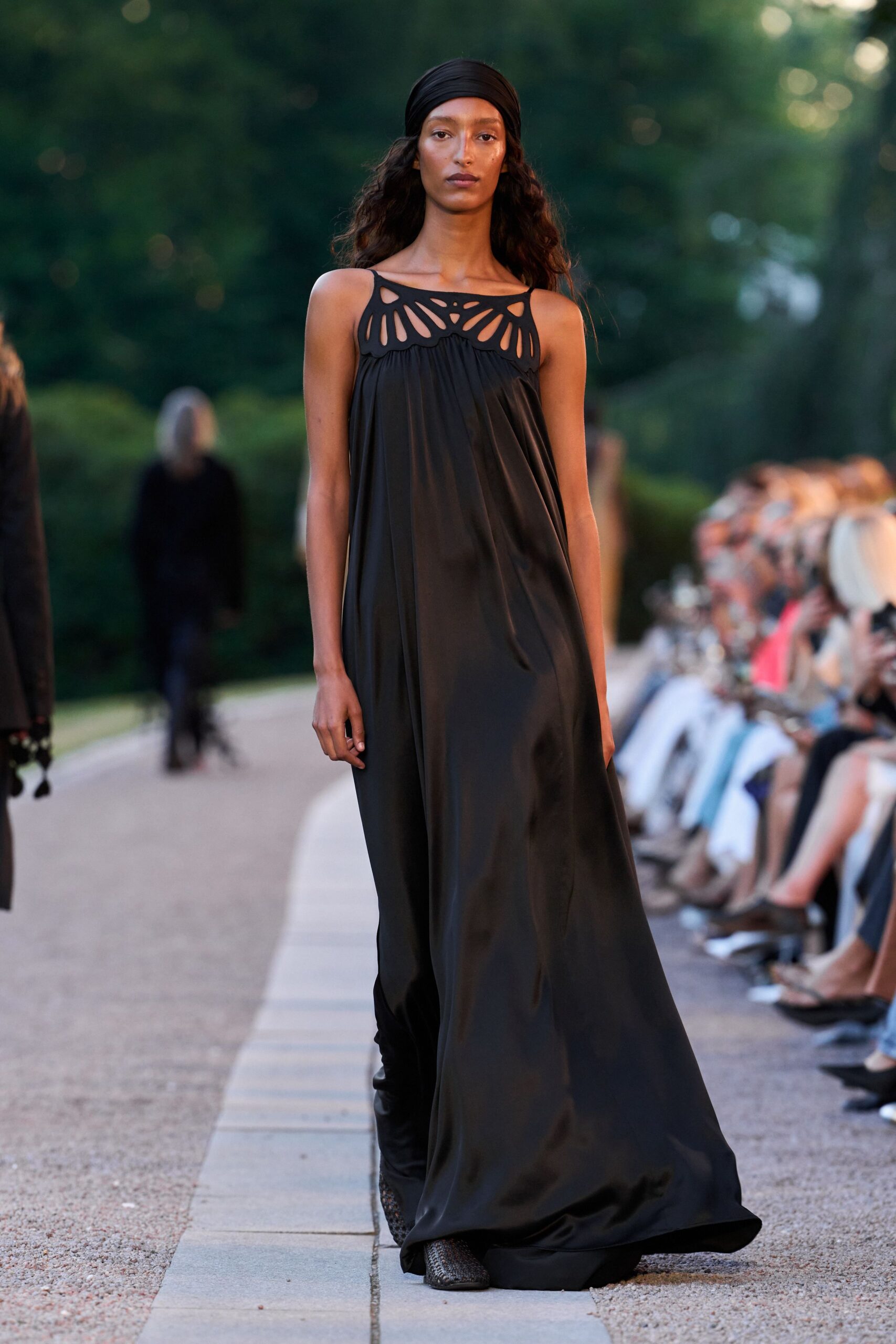 black silk sleeveless gown