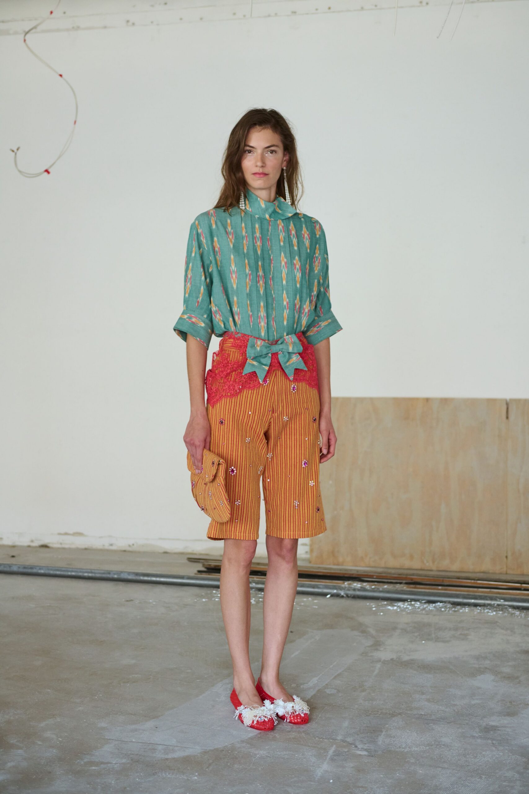 teal cotton short-sleeve collared relaxed printed shirt