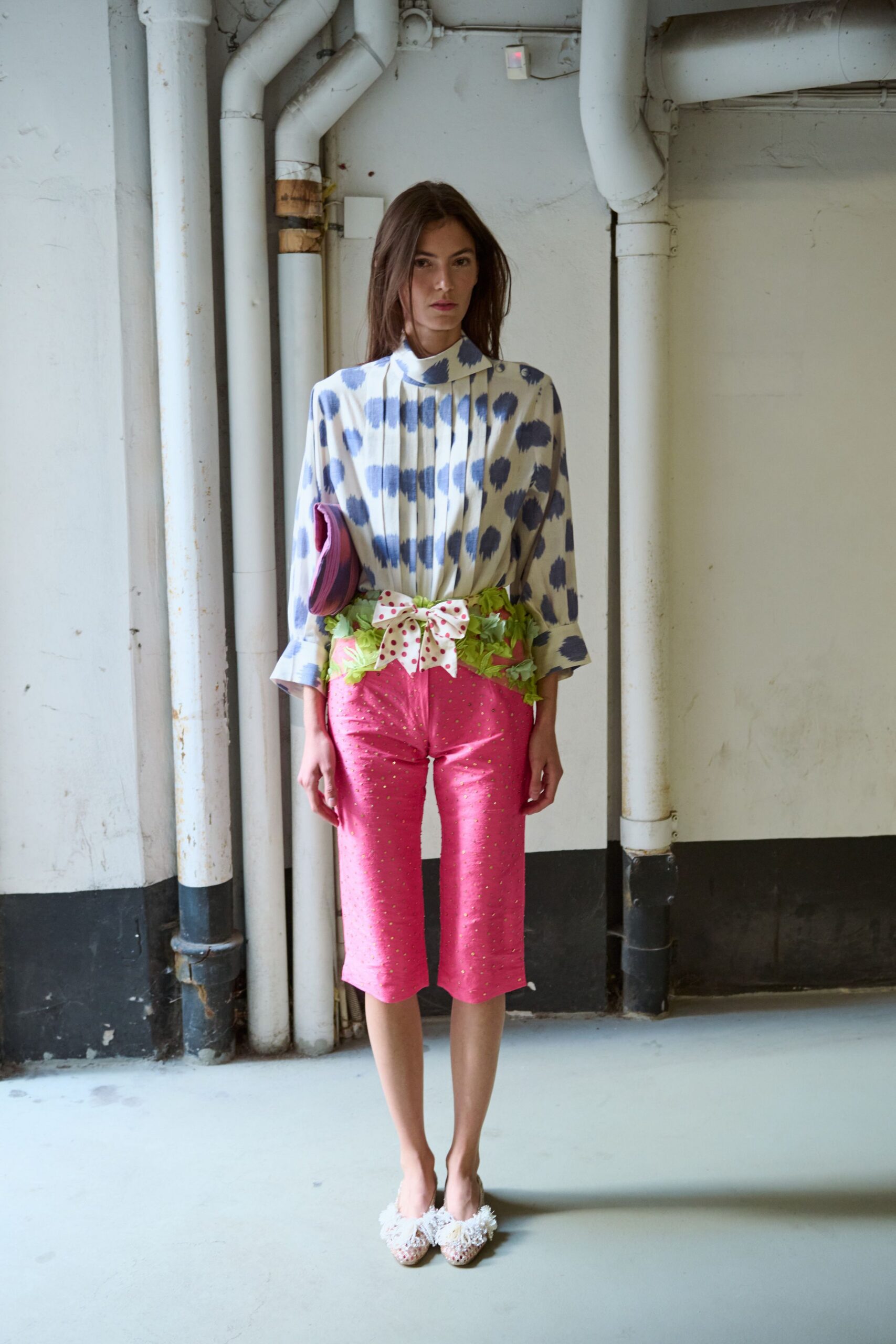 blue cotton long-sleeve collared relaxed printed shirt