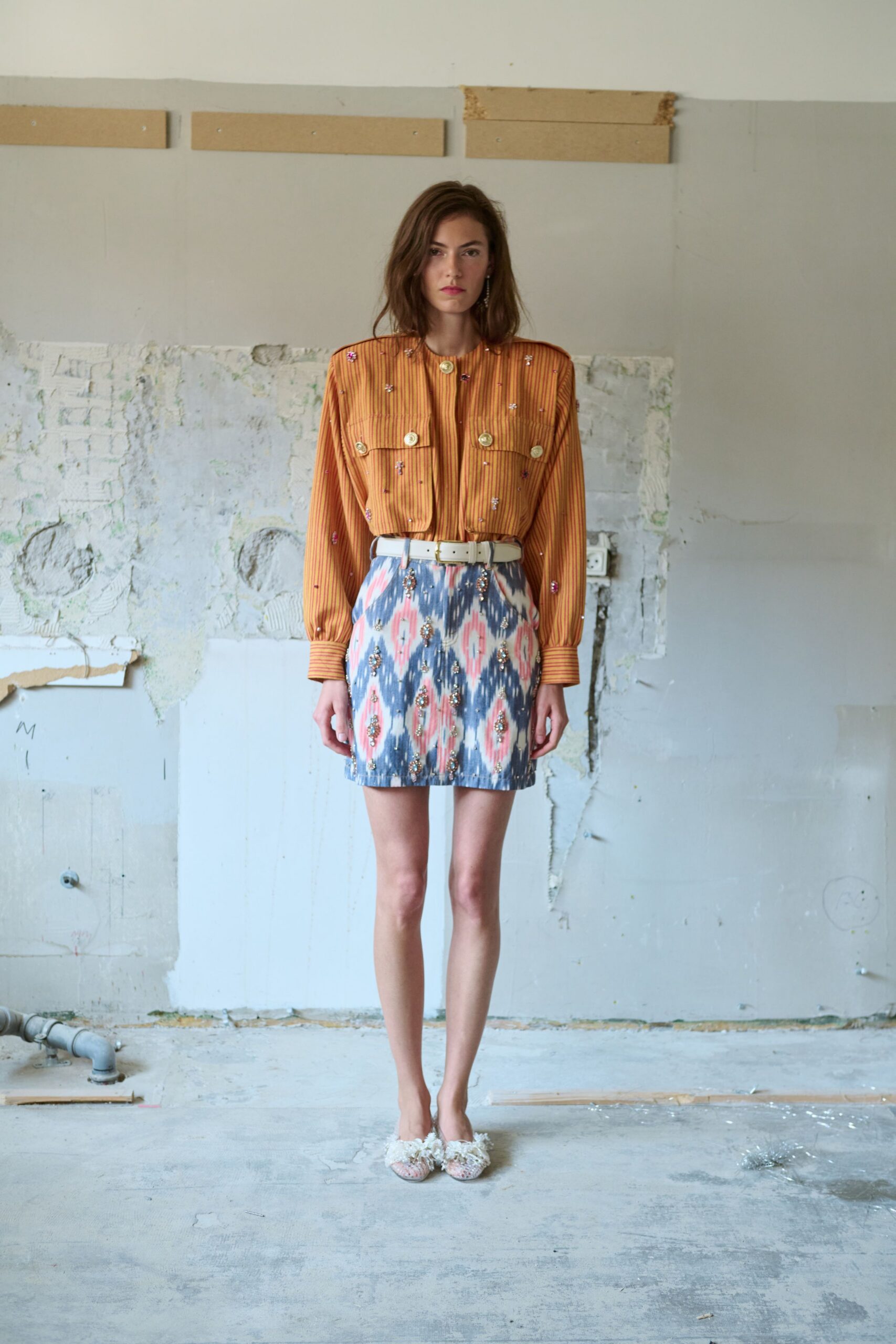 blue unknown printed embellished mini skirt