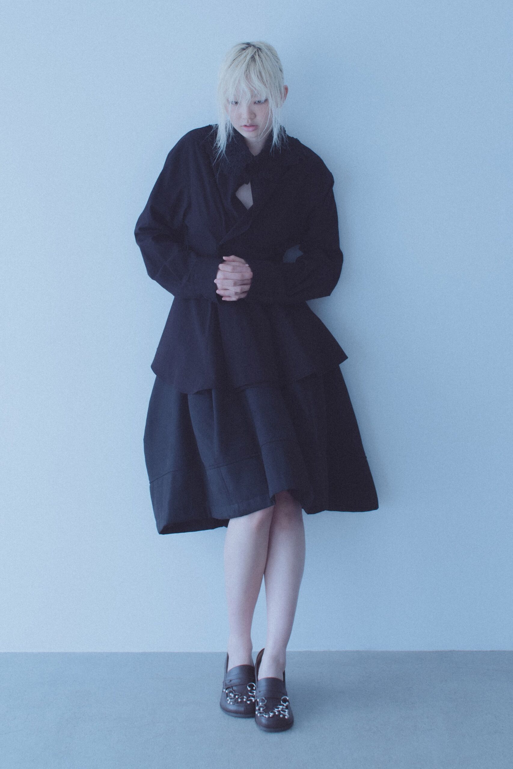 black layered midi dress and shoes