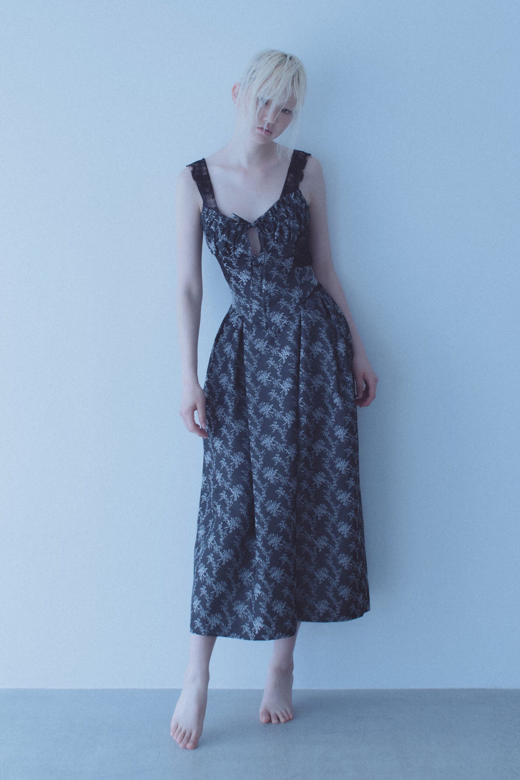 black and white floral midi dress