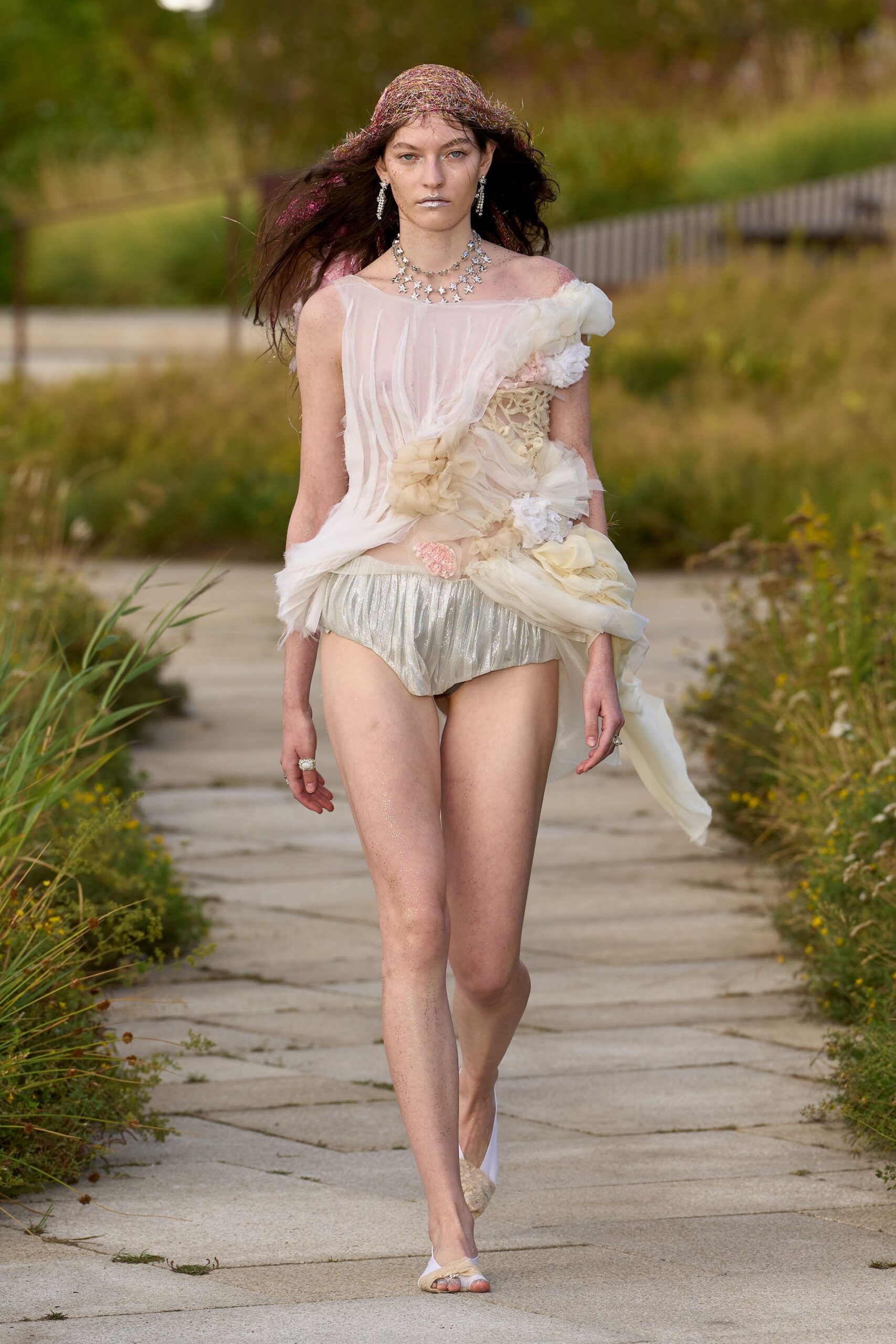 white silk sleeveless asymmetric fitted ruffled layered dress