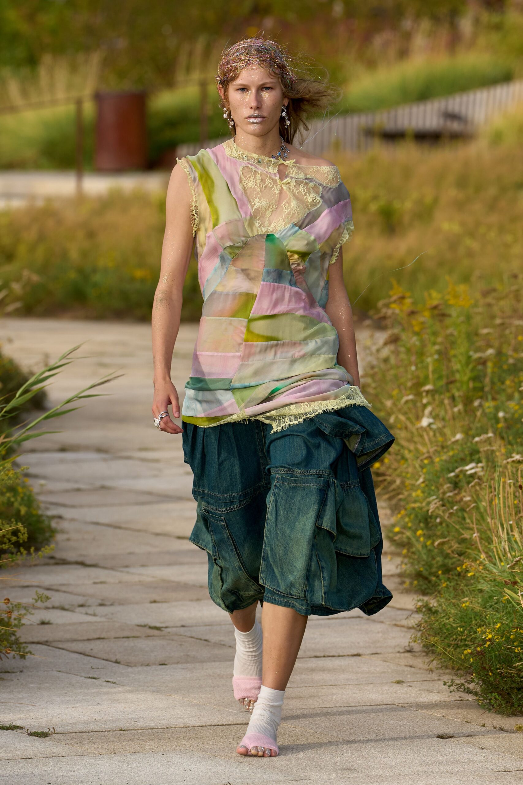 multi chiffon sleeveless high-neck relaxed layered top