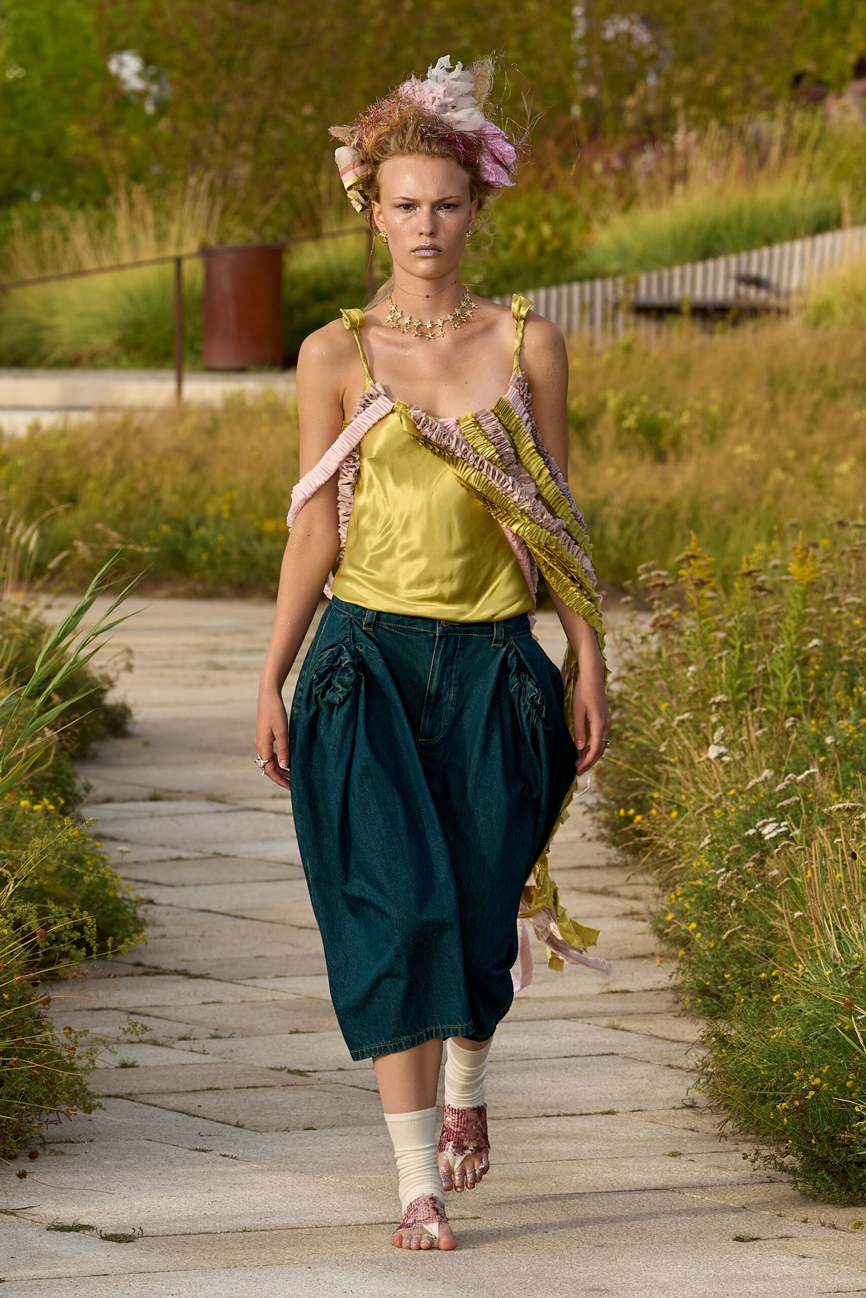 yellow silk sleeveless relaxed draped top
