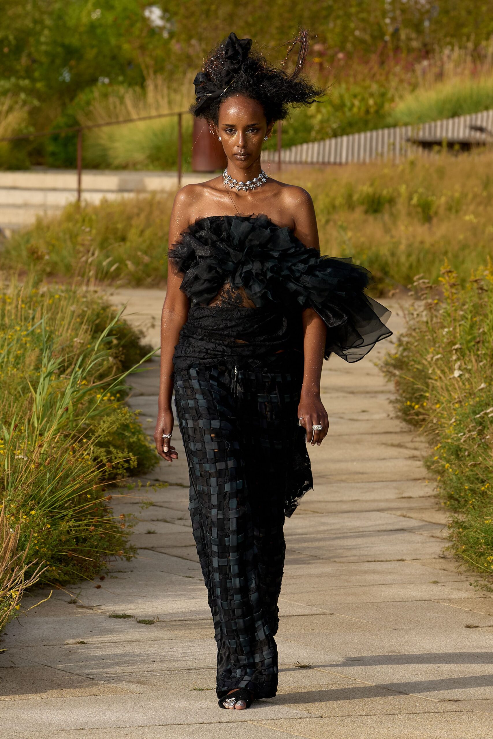 black silk relaxed pleated pants