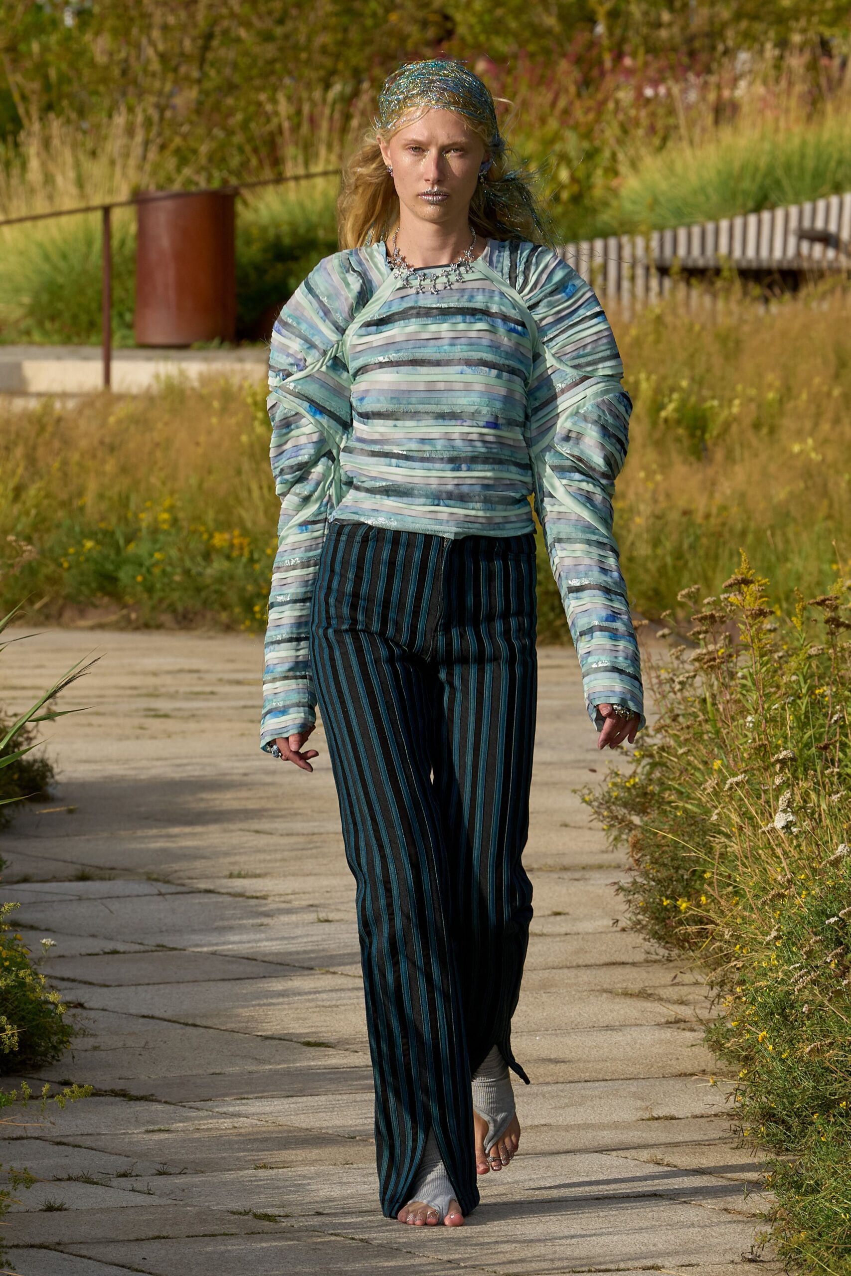 black cotton slim striped pants