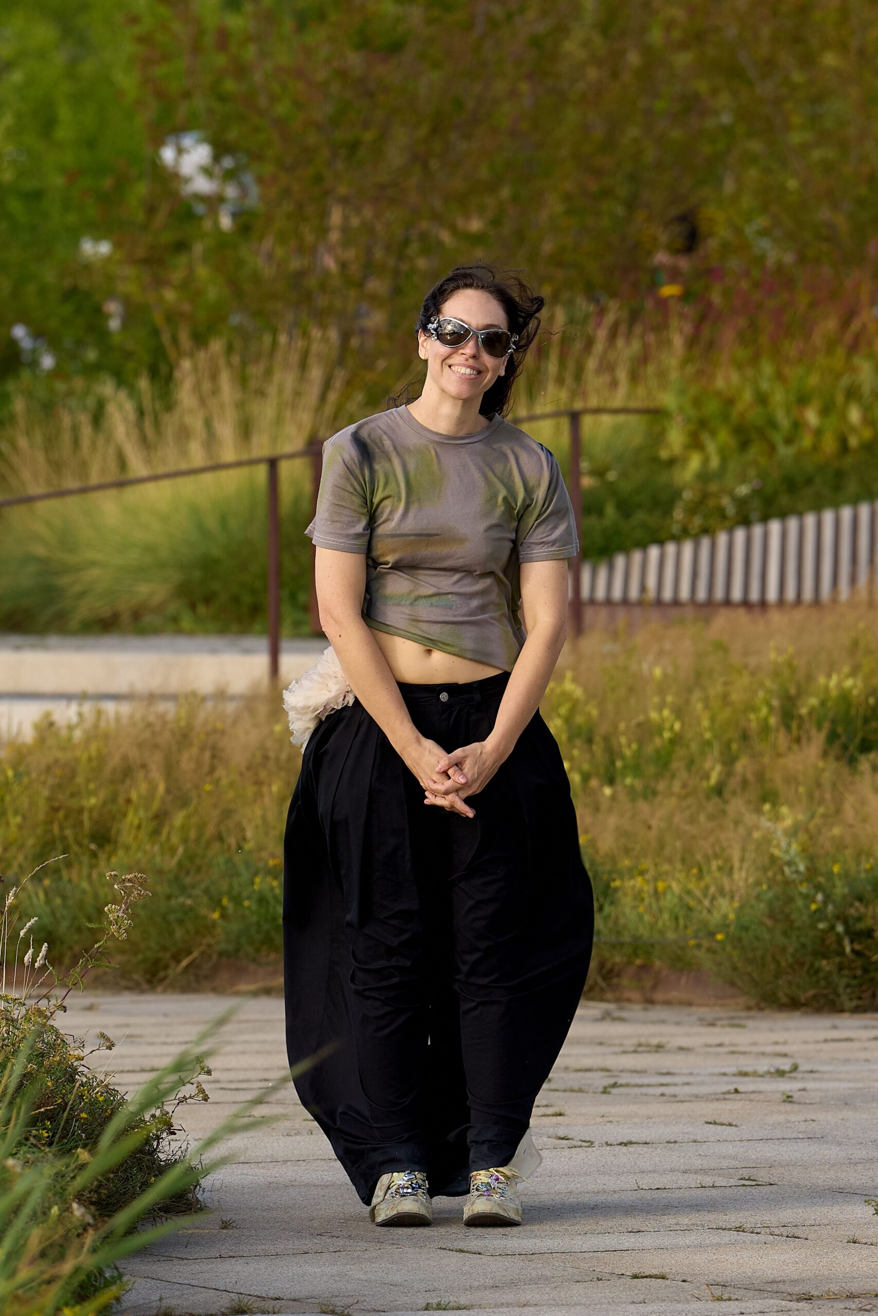 black cotton relaxed wide-leg pants