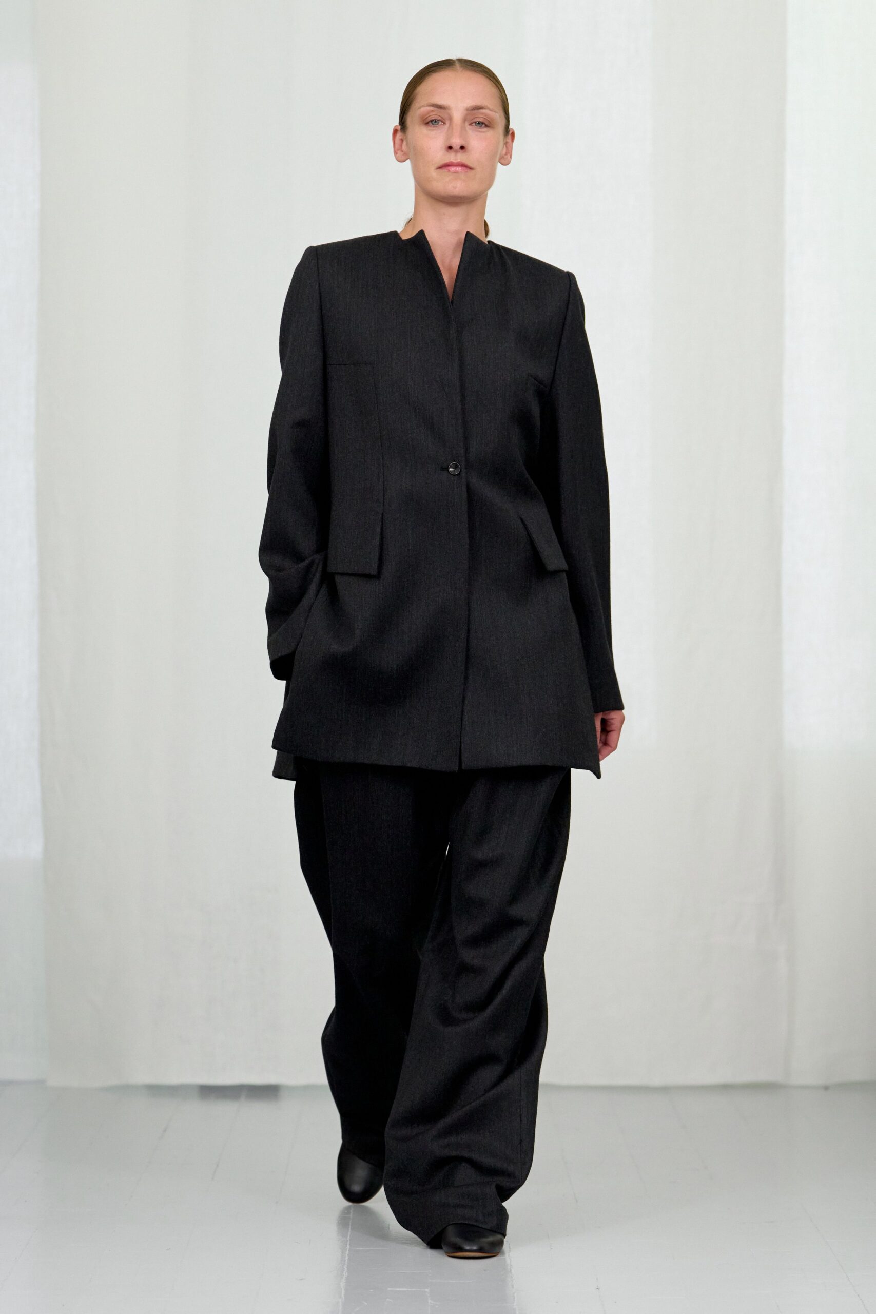 black wool relaxed wide-leg pants
