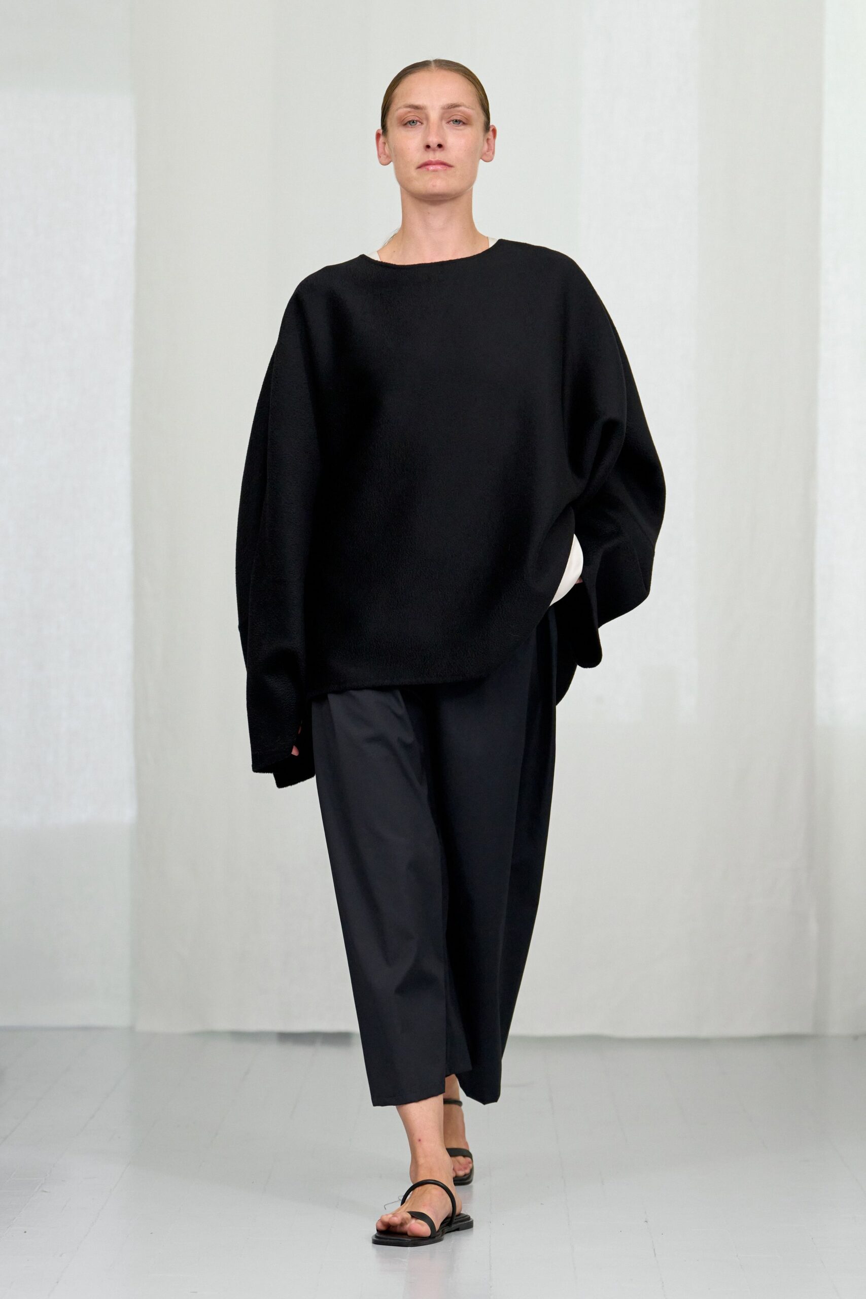 black wool relaxed high-waisted wide-leg pants