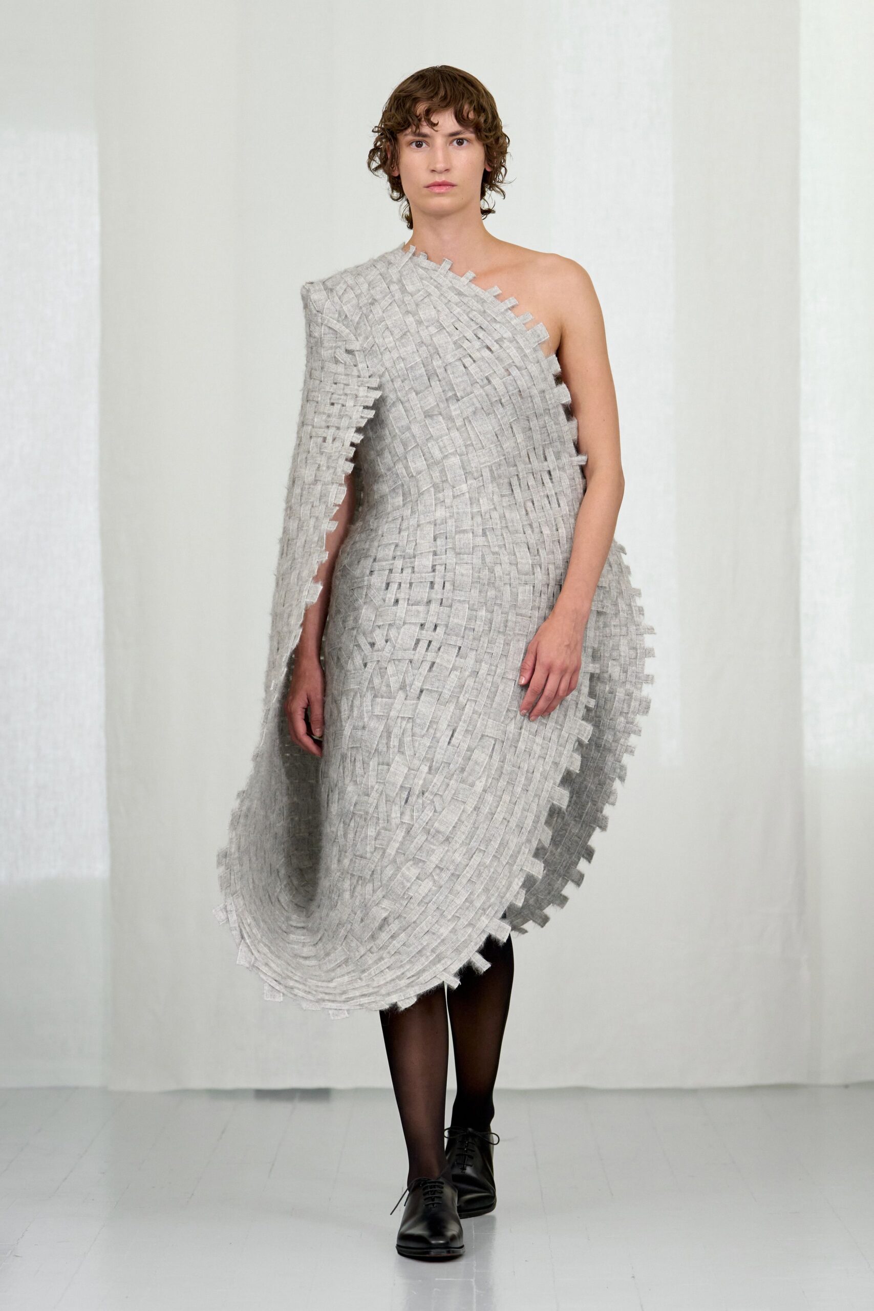 gray cotton sleeveless asymmetric fitted layered maxi gown