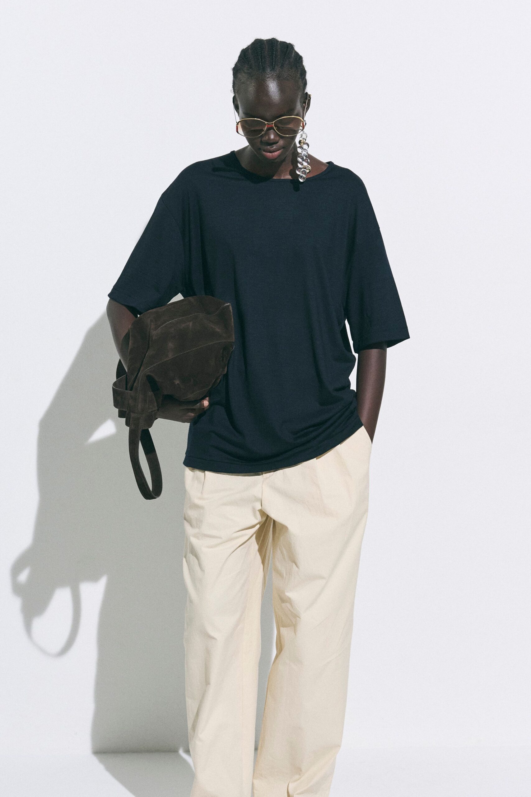 black cotton short-sleeve collared relaxed top