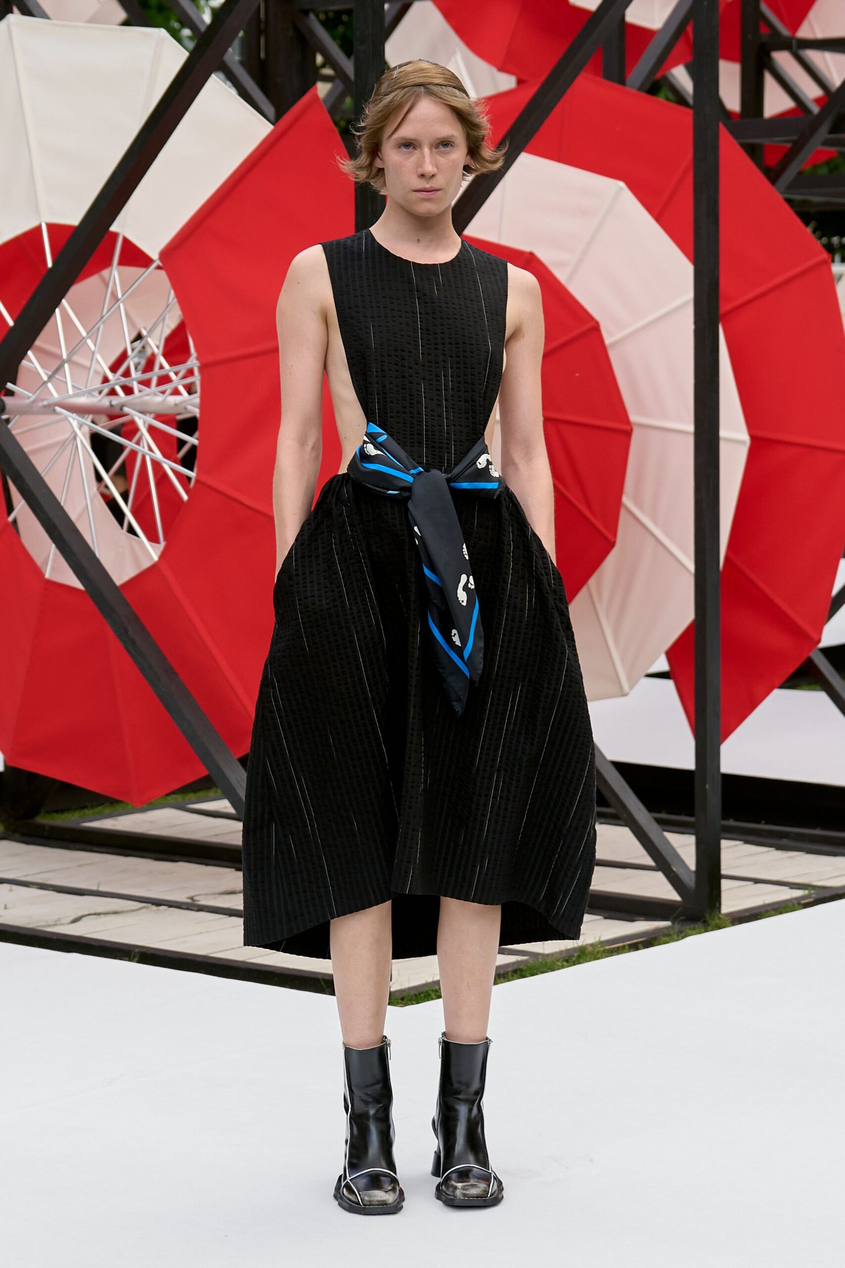 black silk sleeveless v-neck fitted pleated midi dress