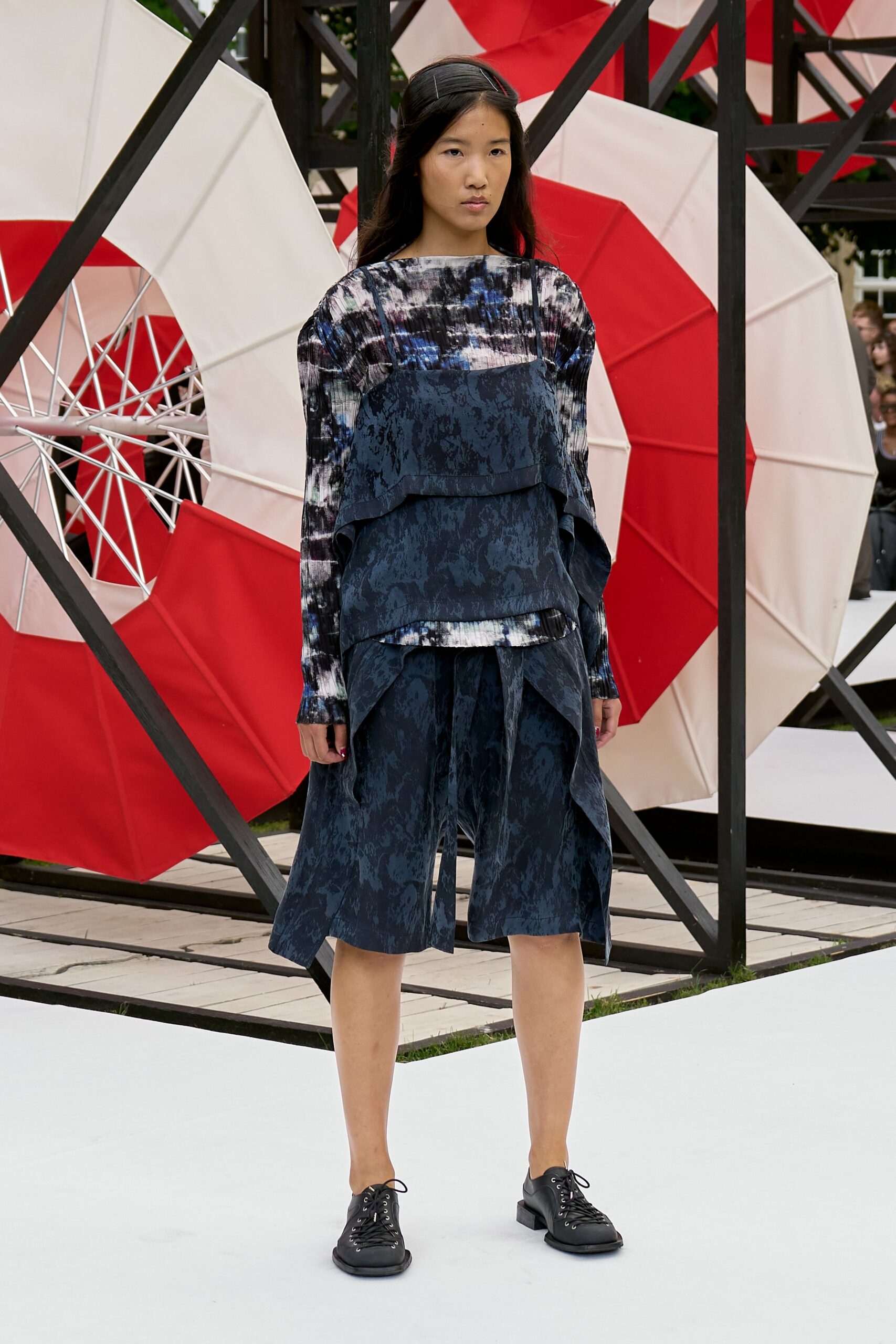 blue layered top and skirt