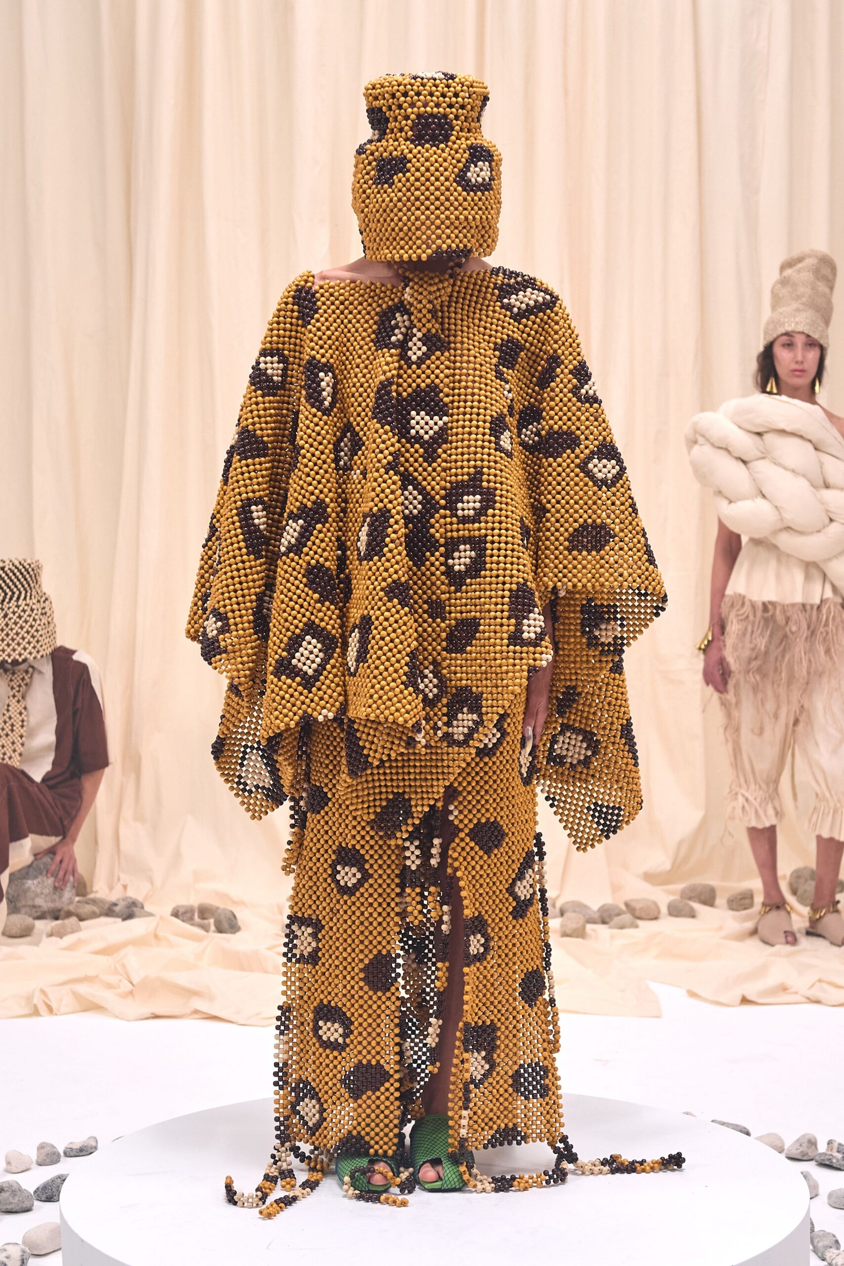 yellow cotton sleeveless oversized printed poncho