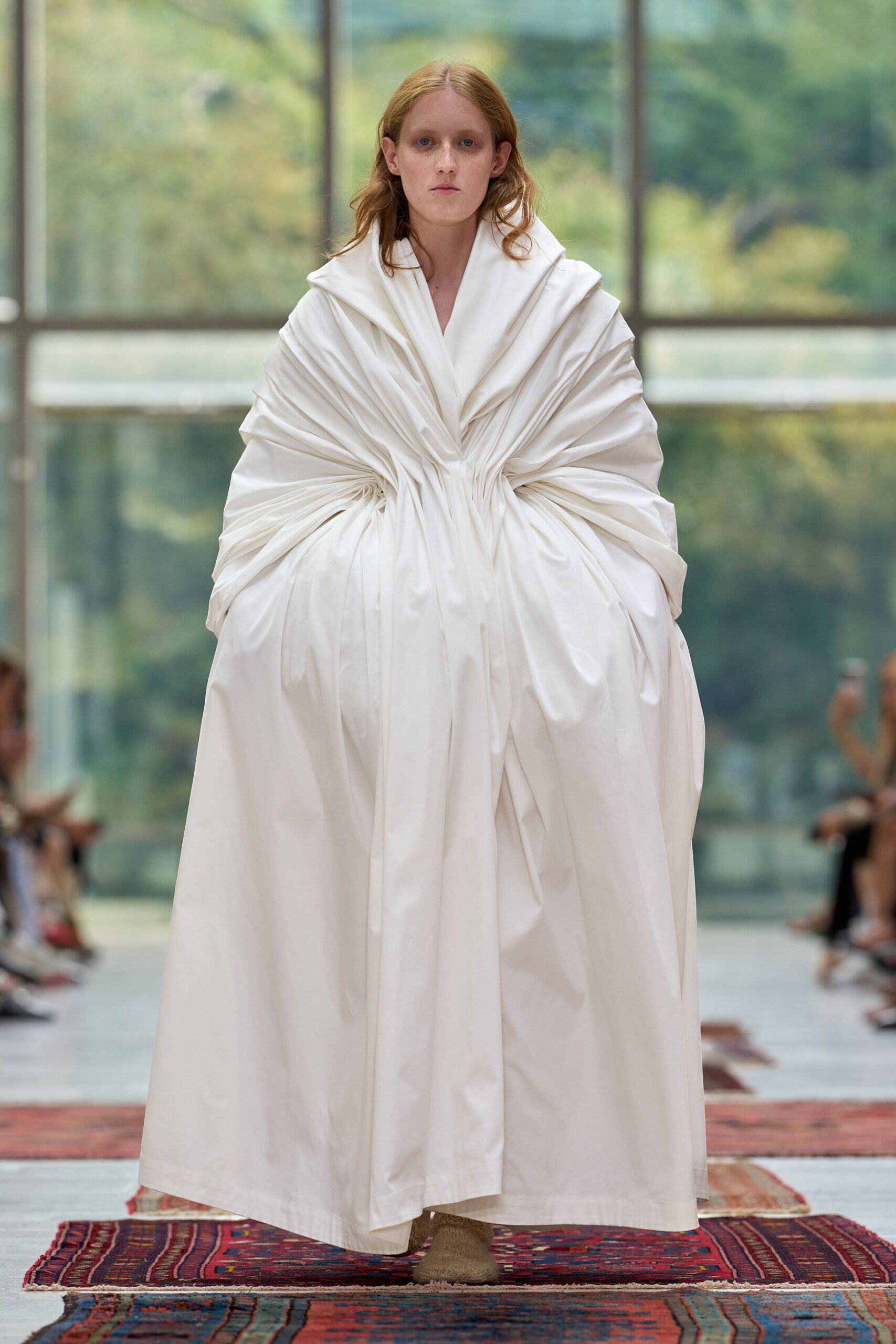 white pleated relaxed gown