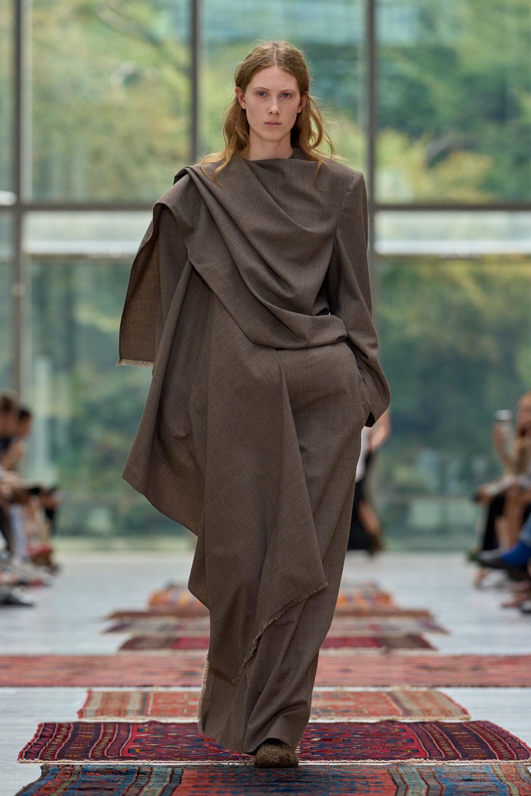 brown relaxed draped maxi dress