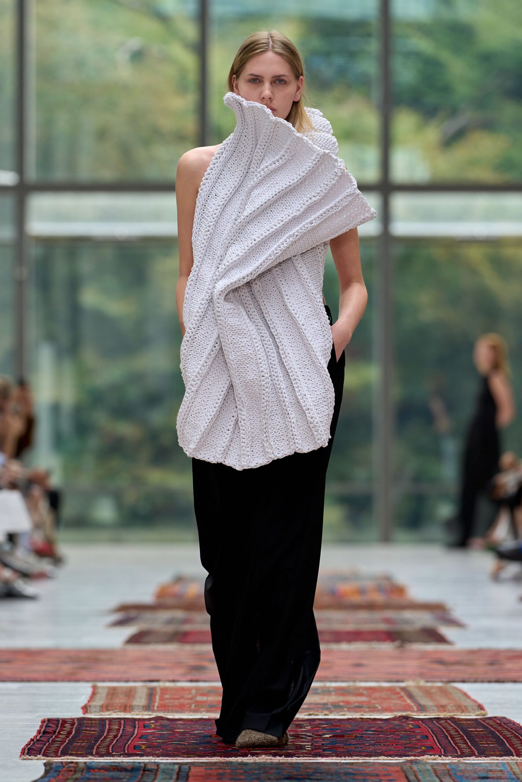 white cotton sleeveless fitted pleated top