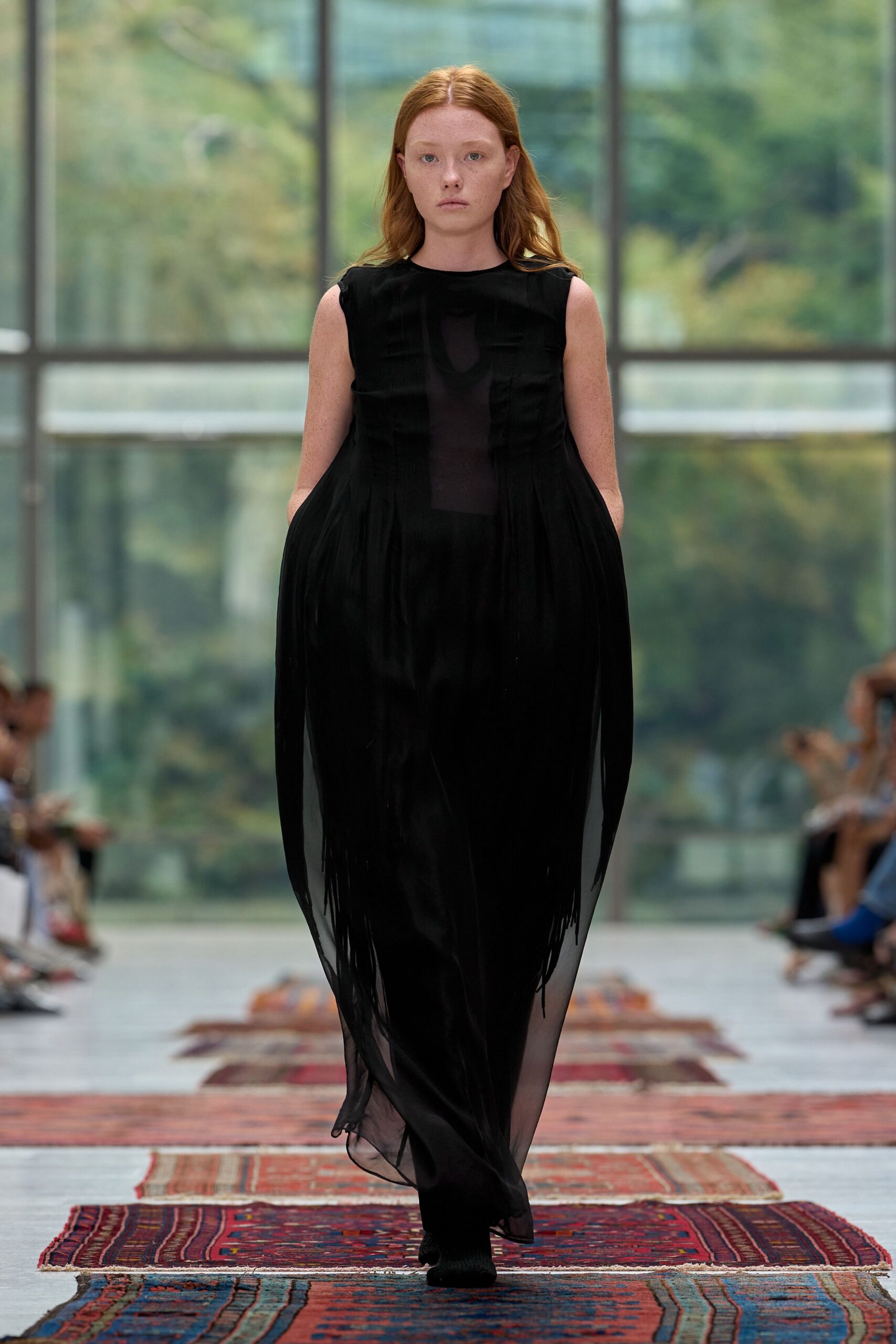 black silk sleeveless dress