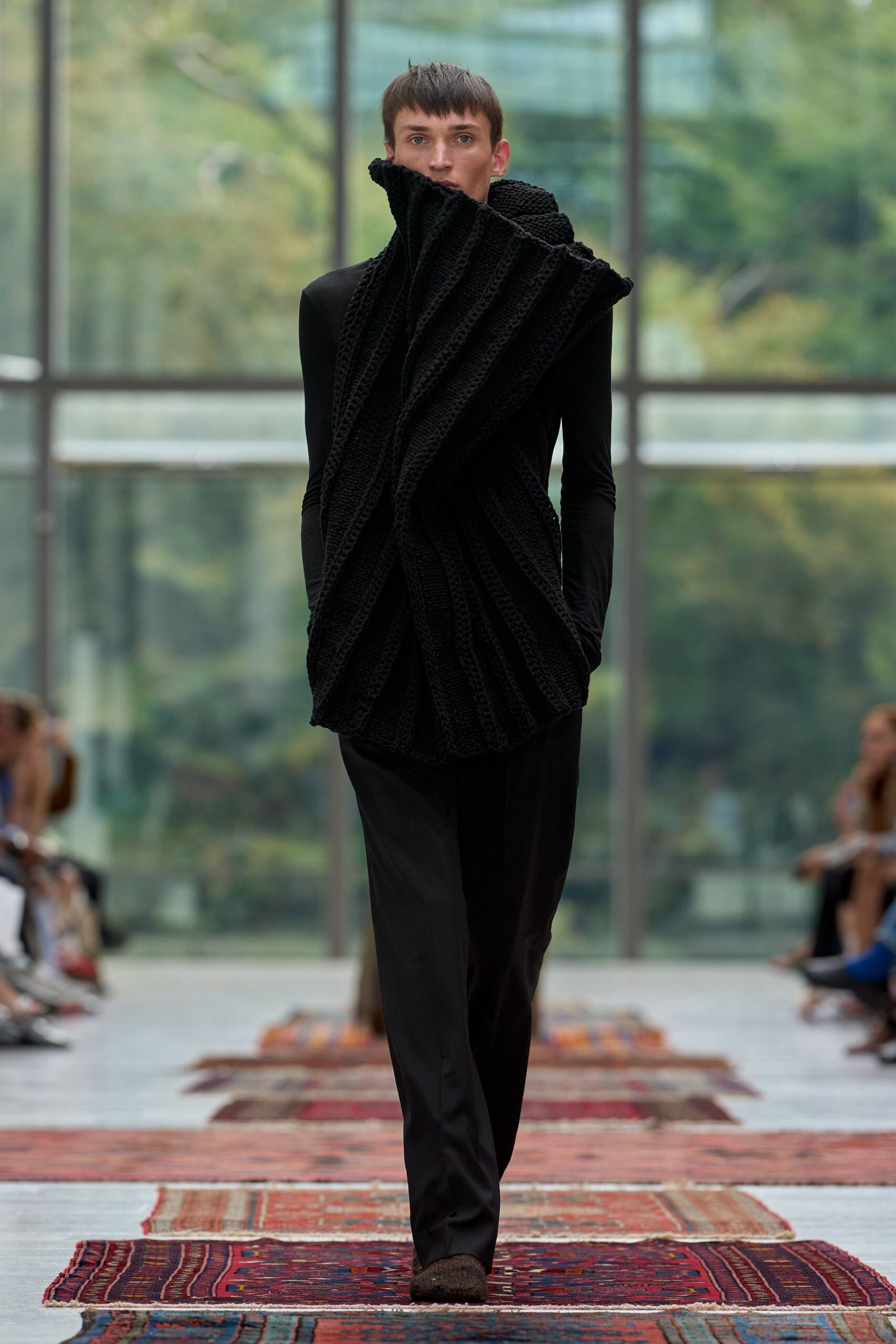 black cotton slim straight-leg pants