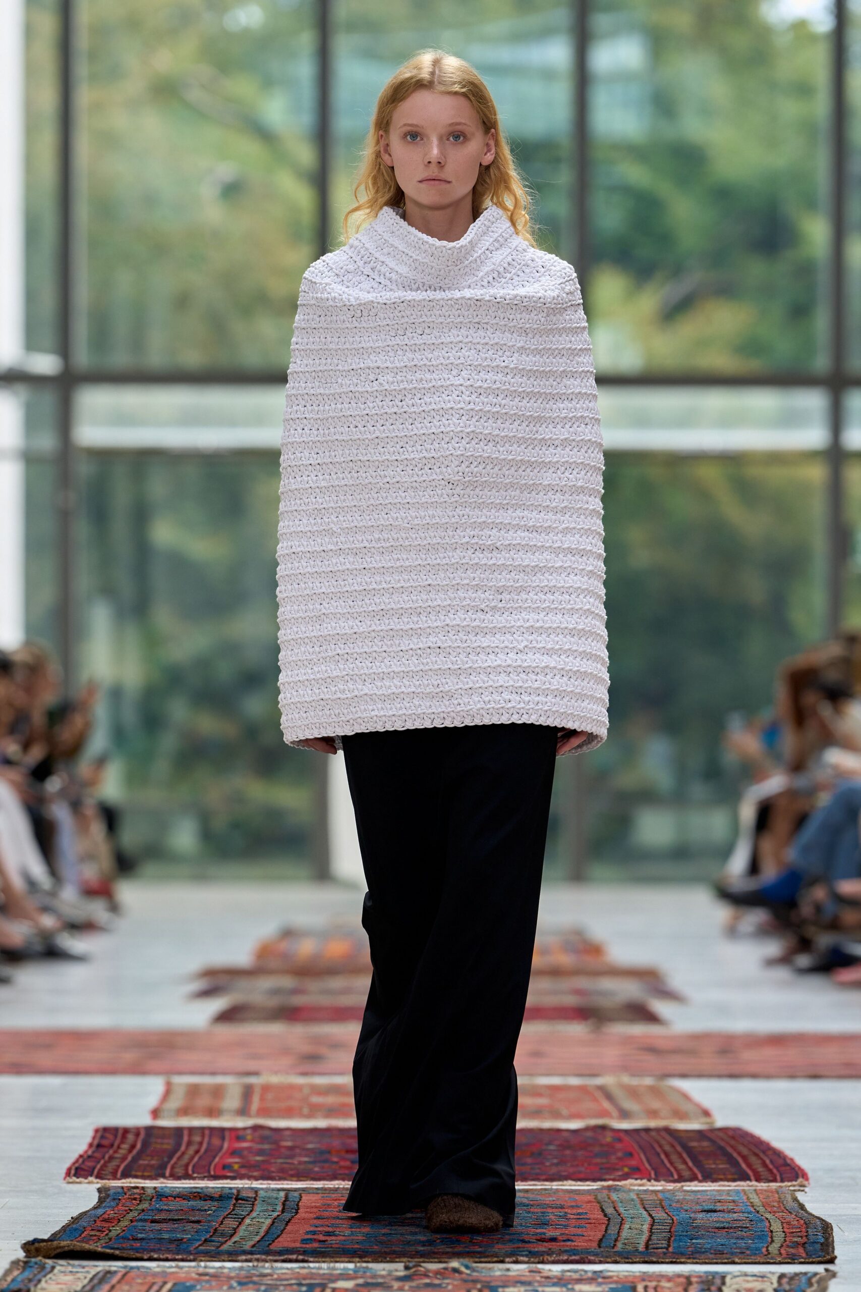 white cotton sleeveless high-neck relaxed textured cape