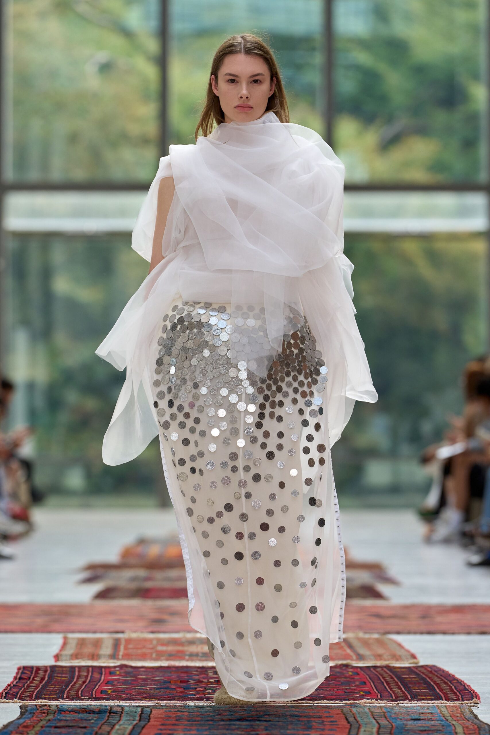 white layered sheer gown