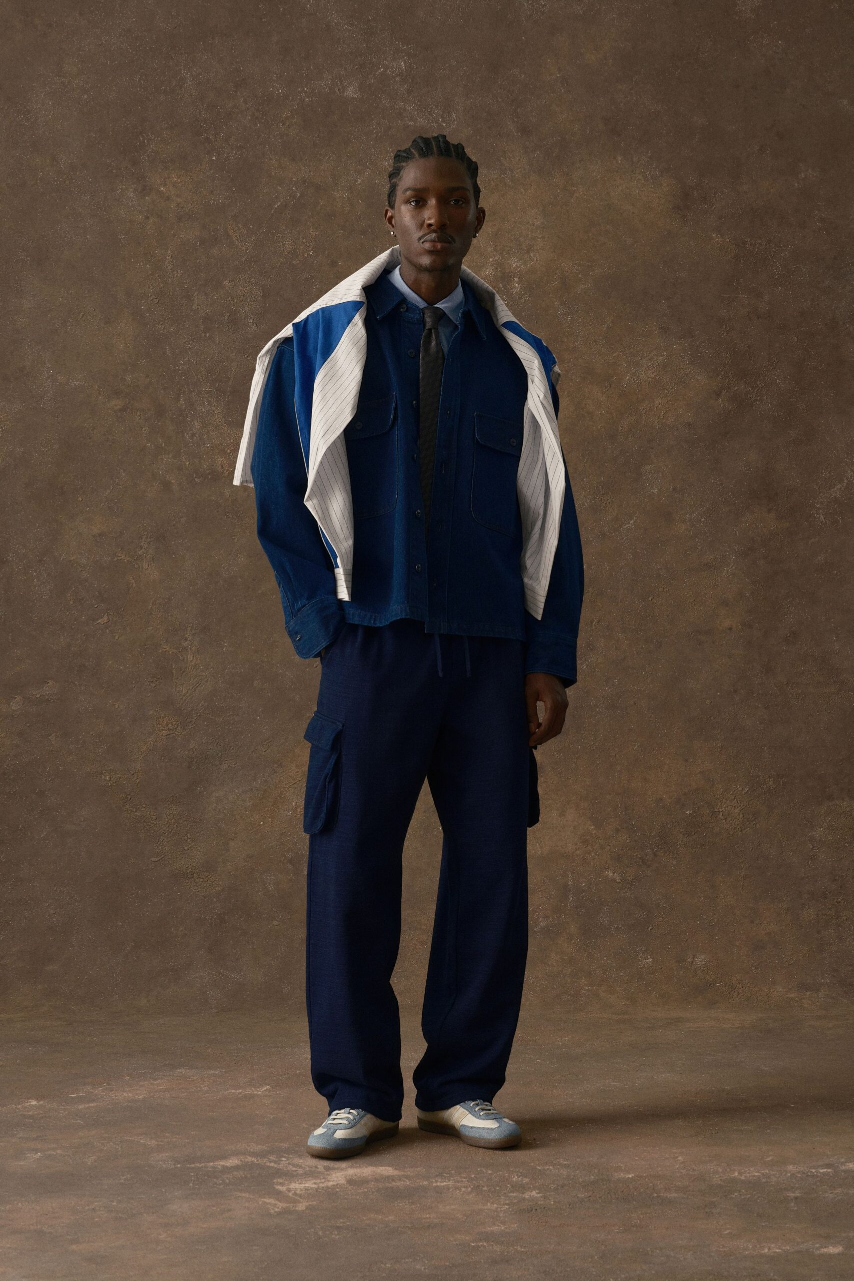 blue unknown relaxed cargo wide-leg pants