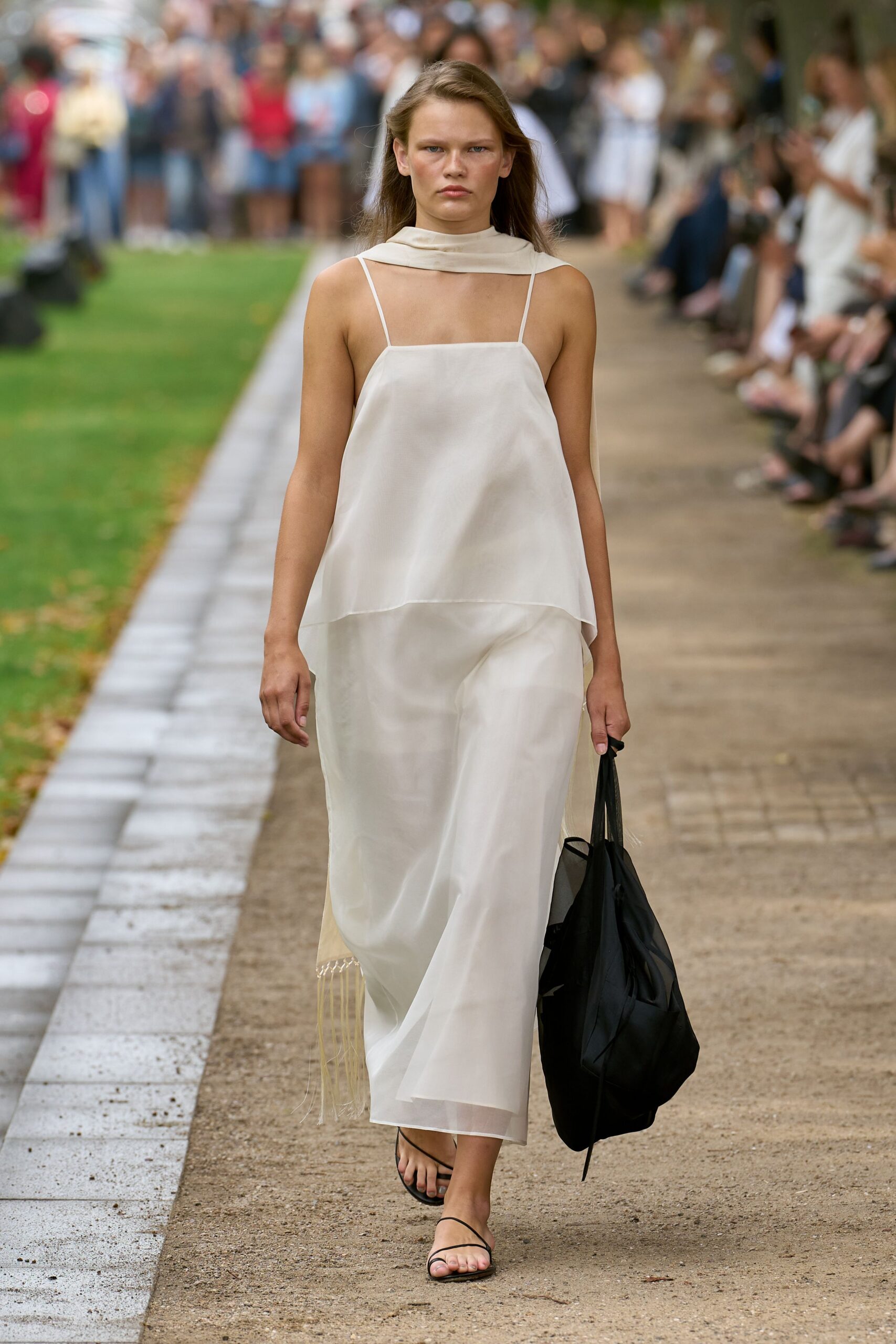 white silk sleeveless square-neck relaxed layered flowing top
