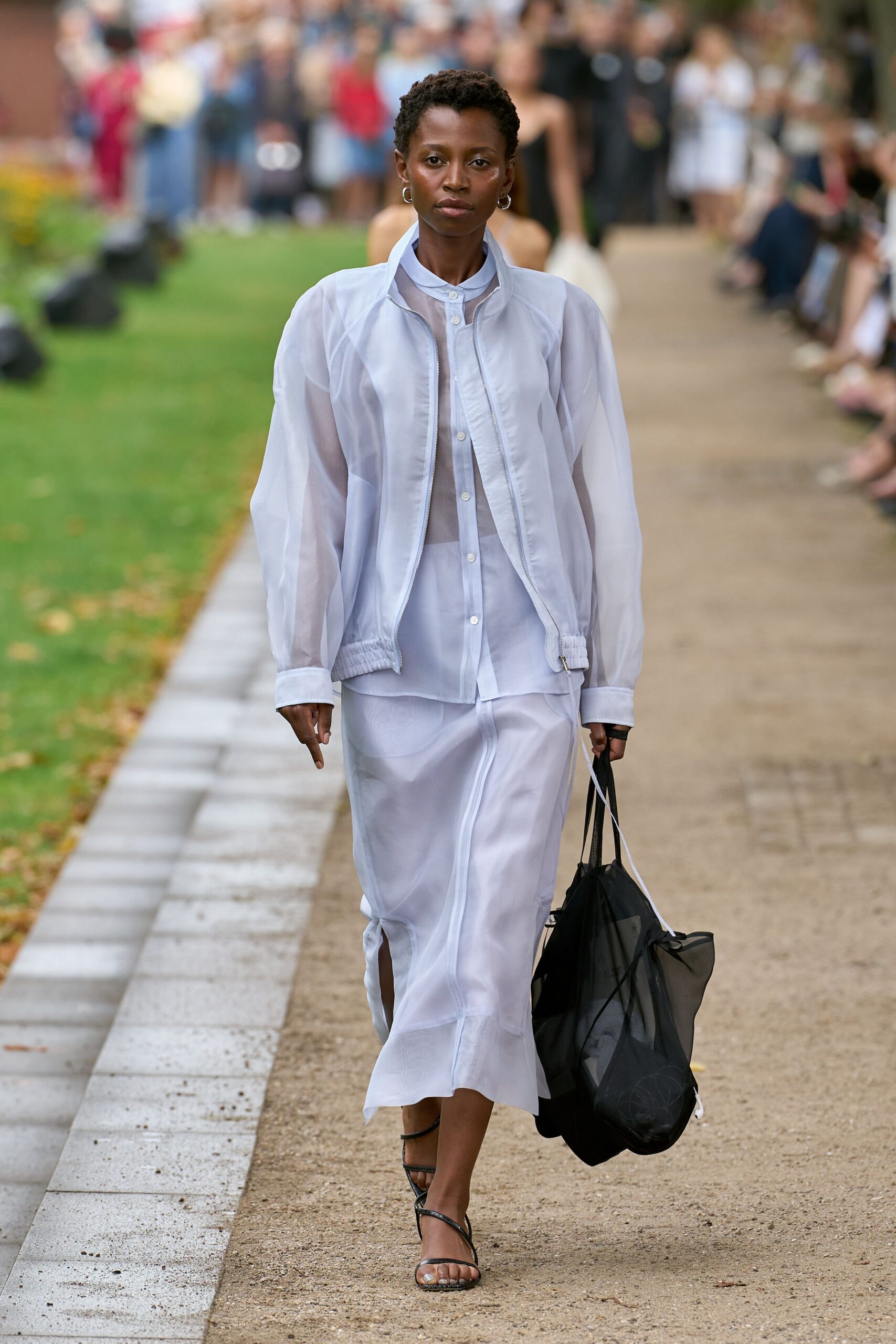 white chiffon long-sleeve collared relaxed buttoned sheer shirt-dress